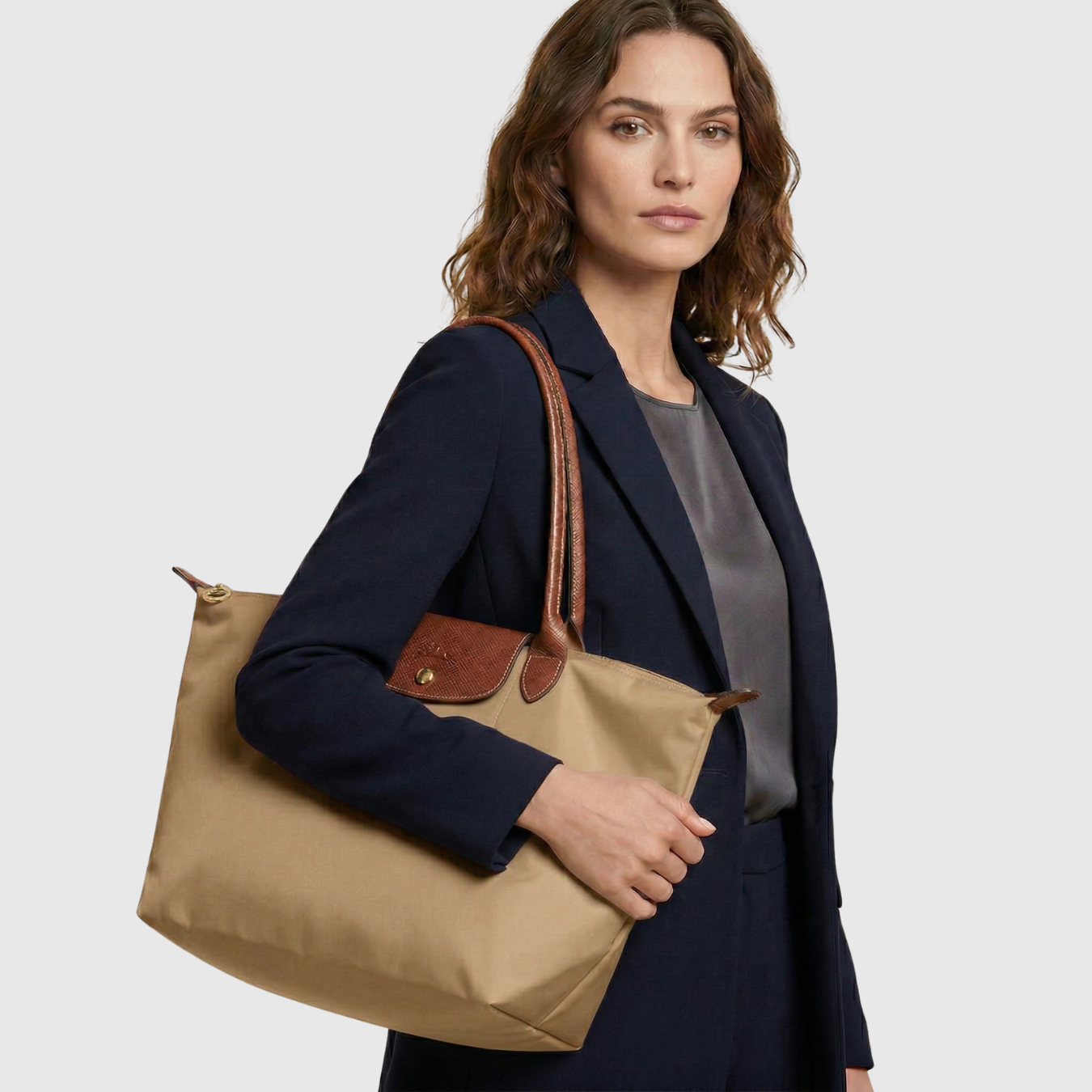 Sac cabas femme toile synthétique fermeture pression anses longues