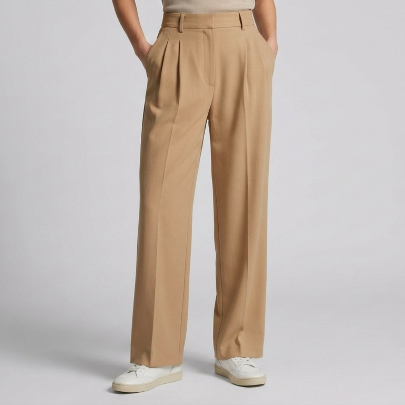 Pantalon femme large taille haute fluide