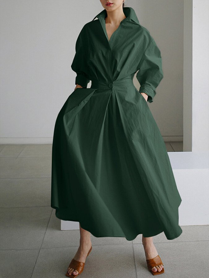 Robe Chemise Longue Femme Ceinturée Col Événement Élégant