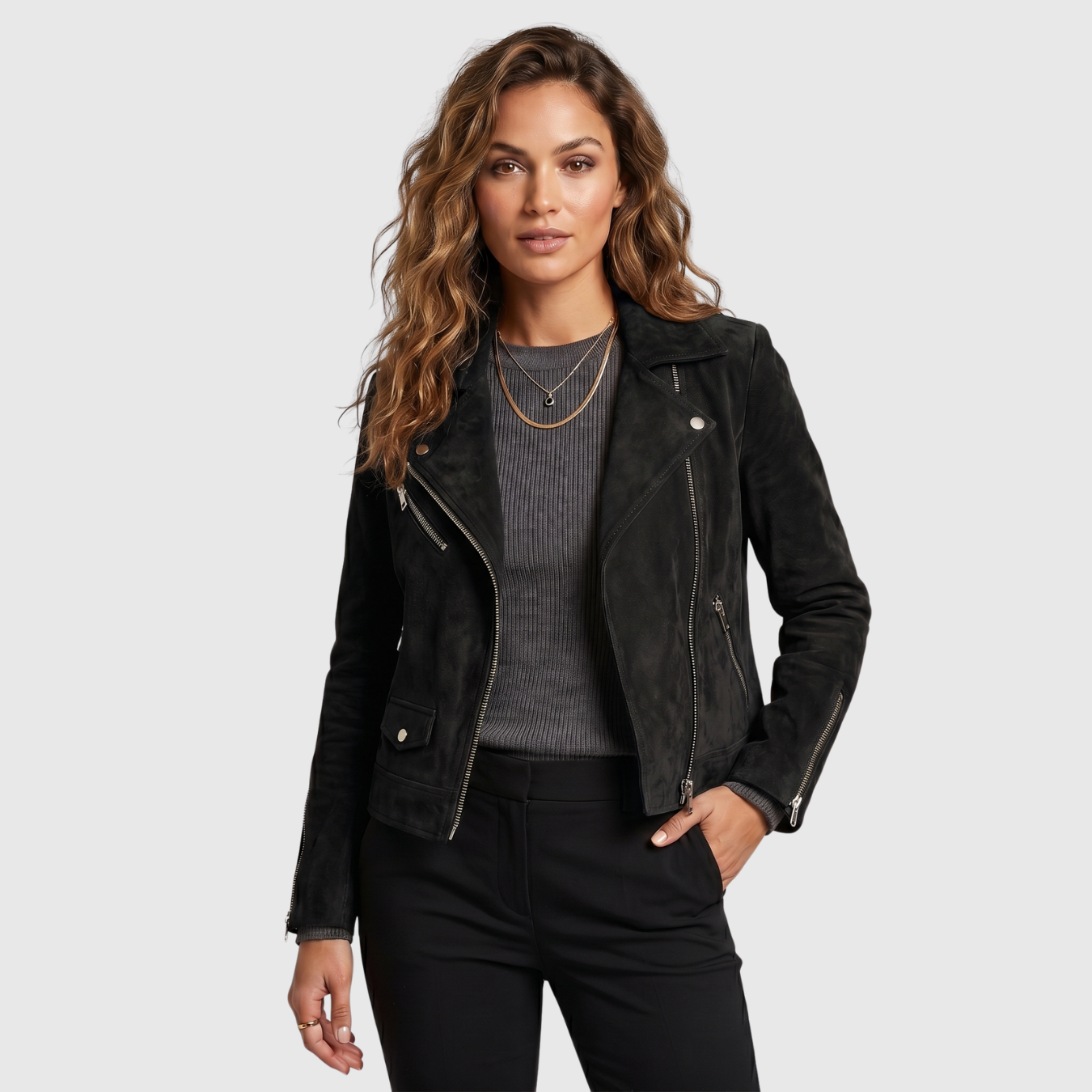 Veste femme style biker similicuir fermeture zippée coupe ajustée