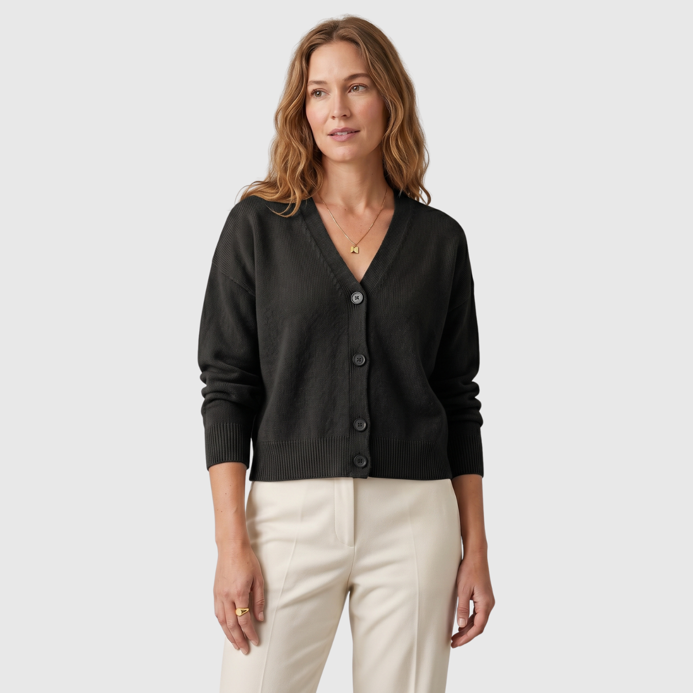 Gilet femme col V boutonné manches longues coupe décontractée