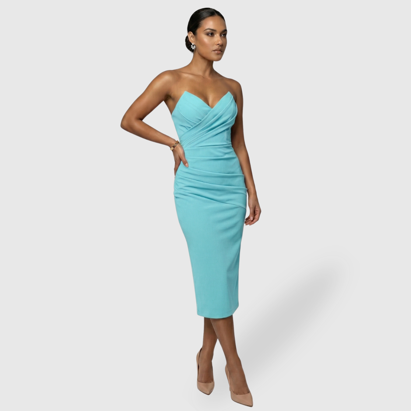 Robe bustier femme longue élégante coupe ajustée sans manches