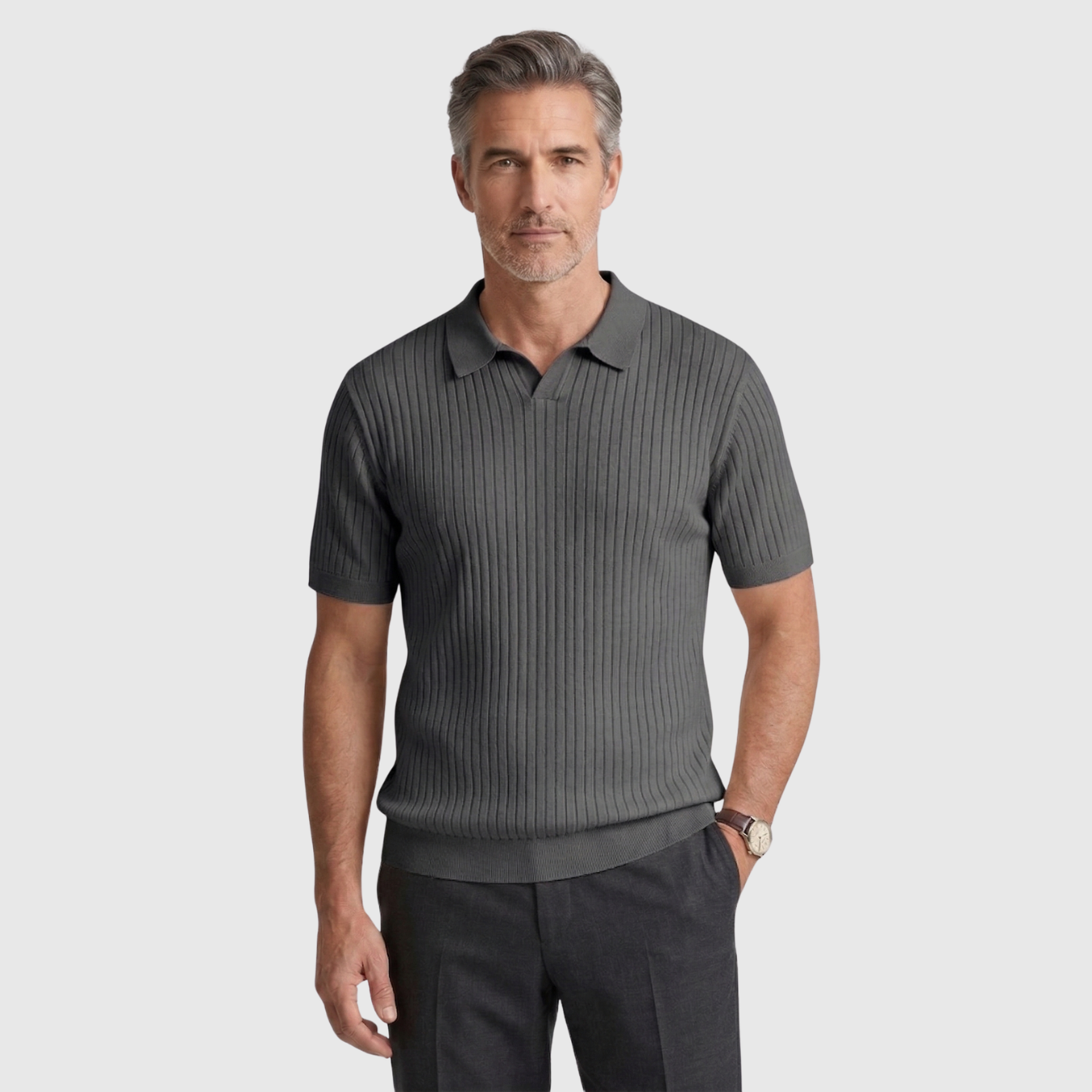 Polo homme maille côtelée manches courtes col boutonné coupe ajustée coton