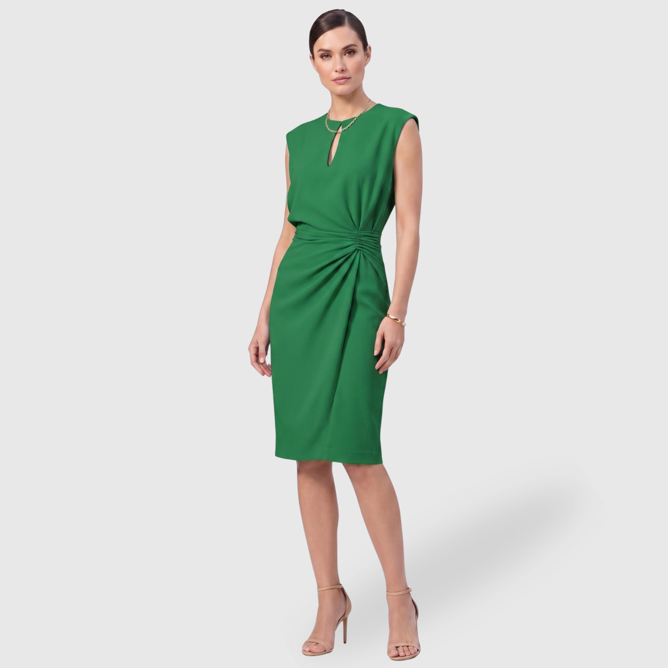 Robe midi femme col goutte d’eau sans manches taille froncée ajustée