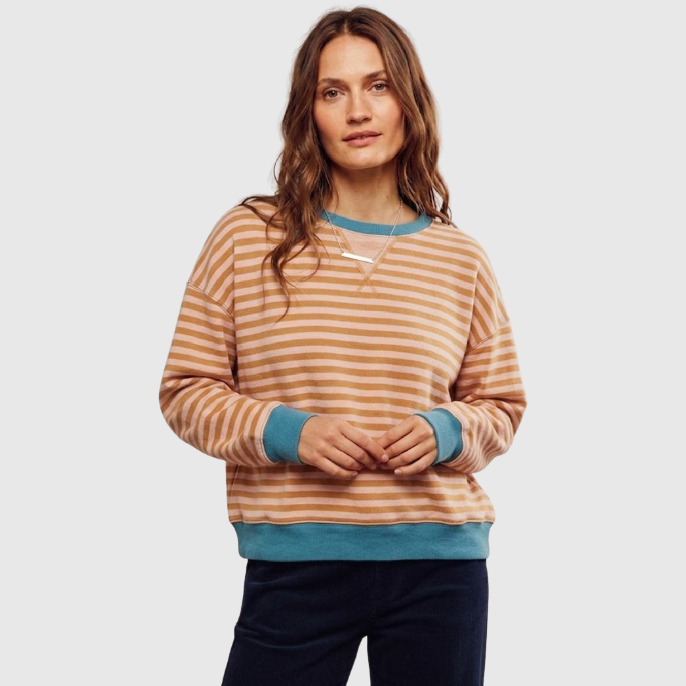 Sweat oversize femme rayé col rond manches longues coupe ample