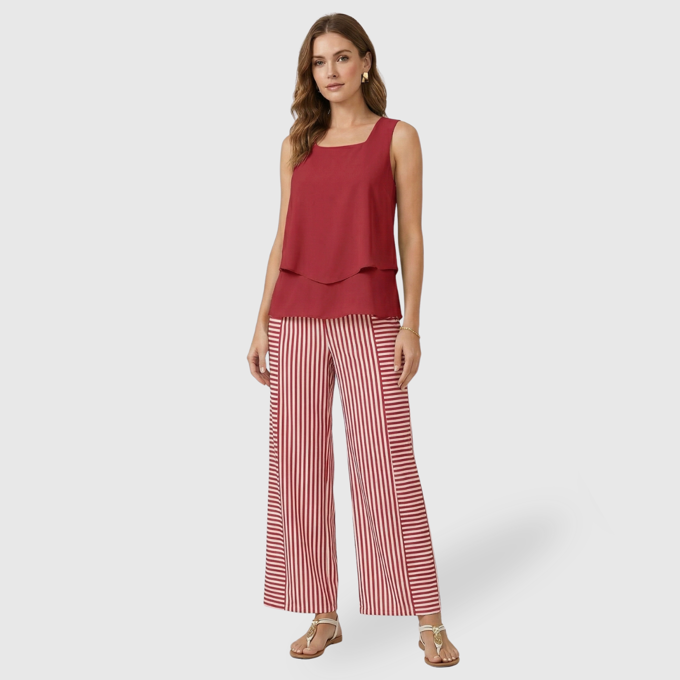 Ensemble femme deux pièces pantalon et top coupe fluide taille haute