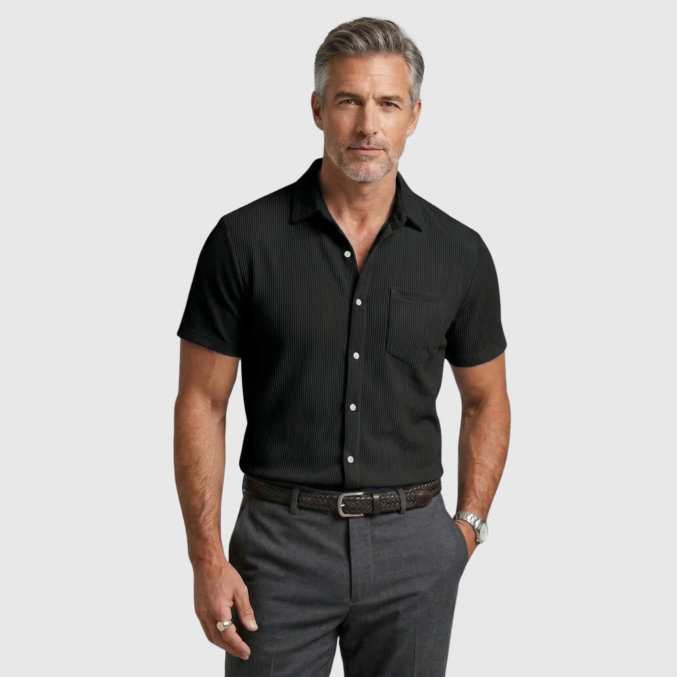 Chemise homme à rayures manches courtes col boutonné coupe décontractée été