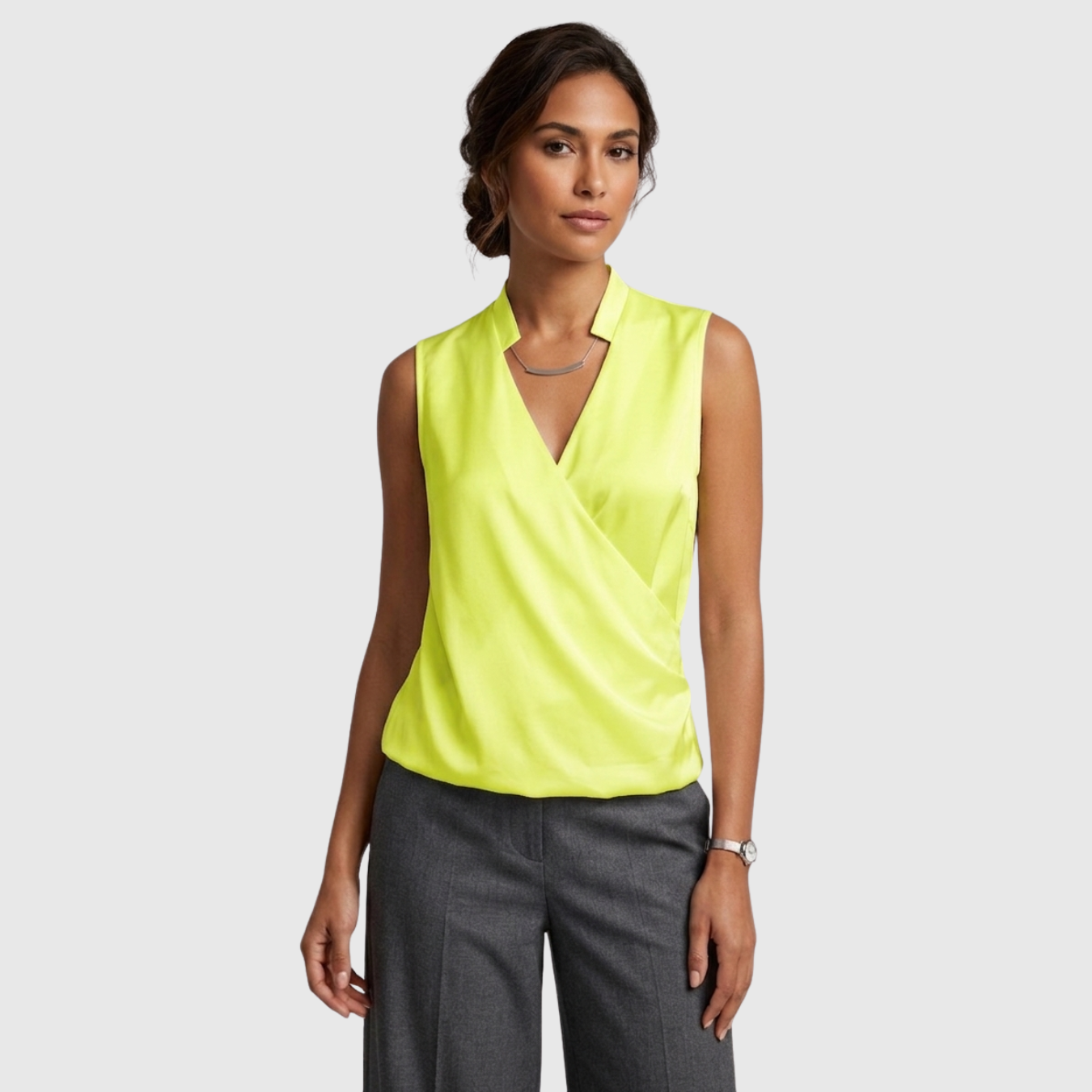 Blouse femme cache-cœur sans manches col V coupe fluide