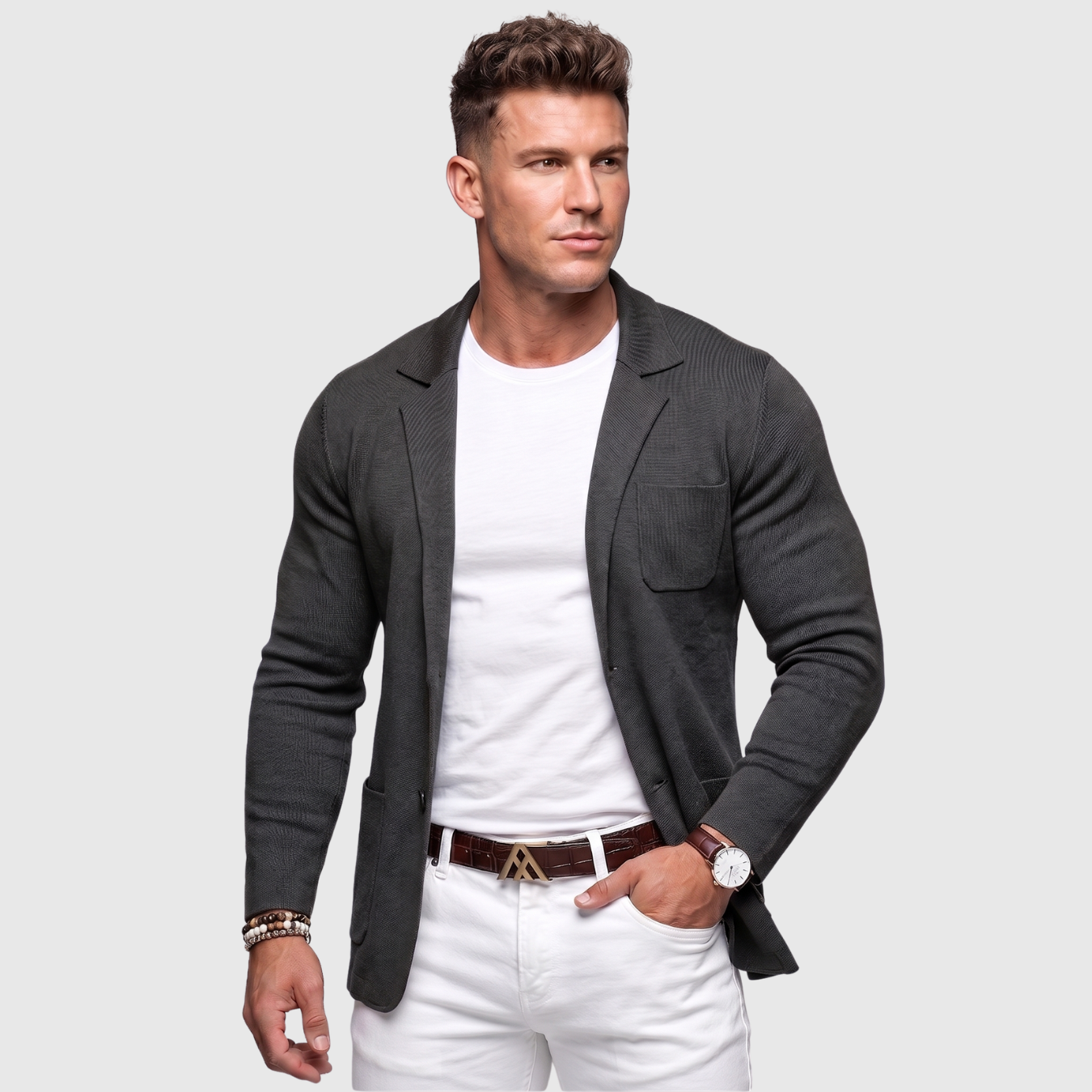 Blazer homme maille décontracté coupe ajustée style casual chic