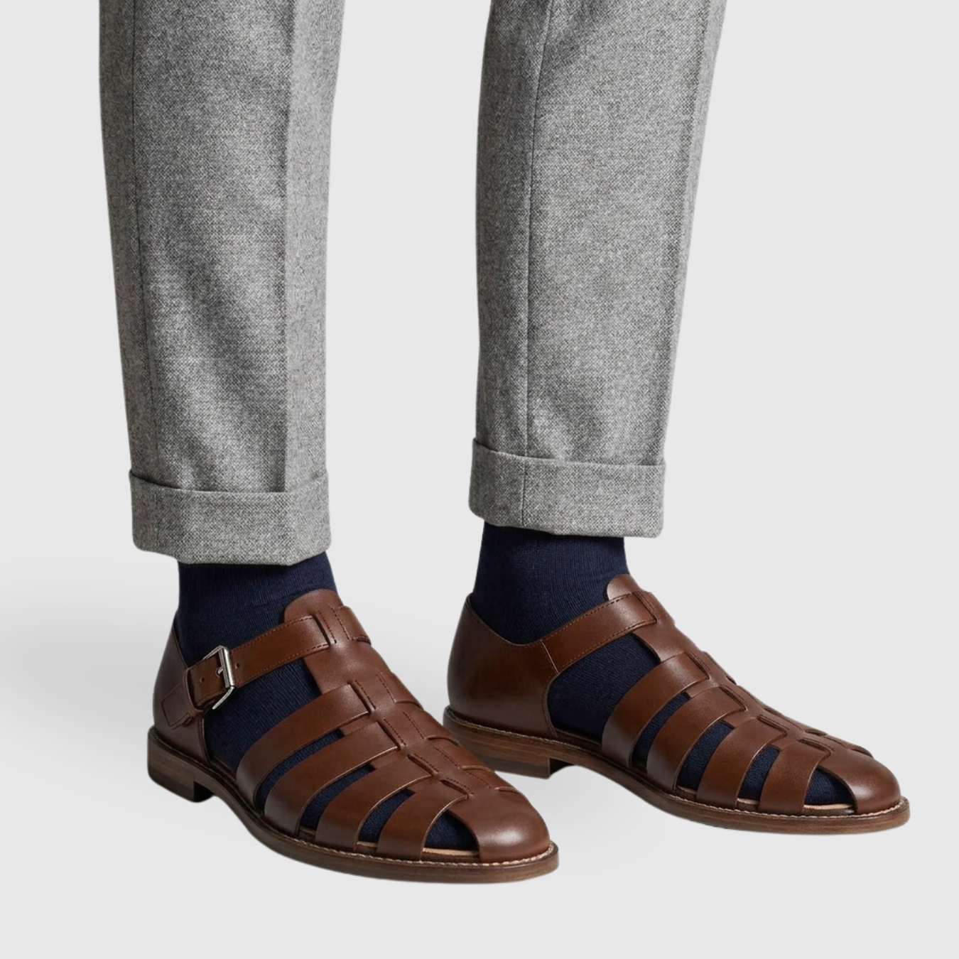 Sandales pêcheur homme similicuir bride à boucle semelle caoutchouc