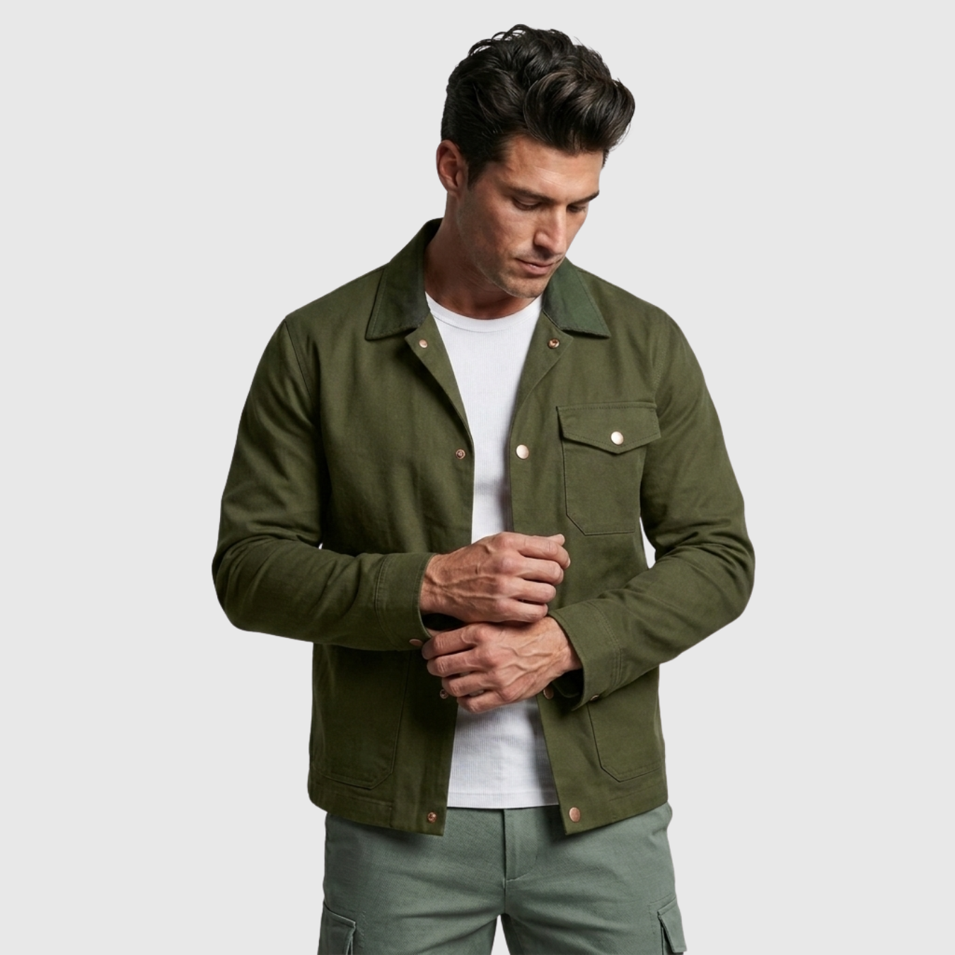 Veste homme boutonnée coupe droite col classique style casual