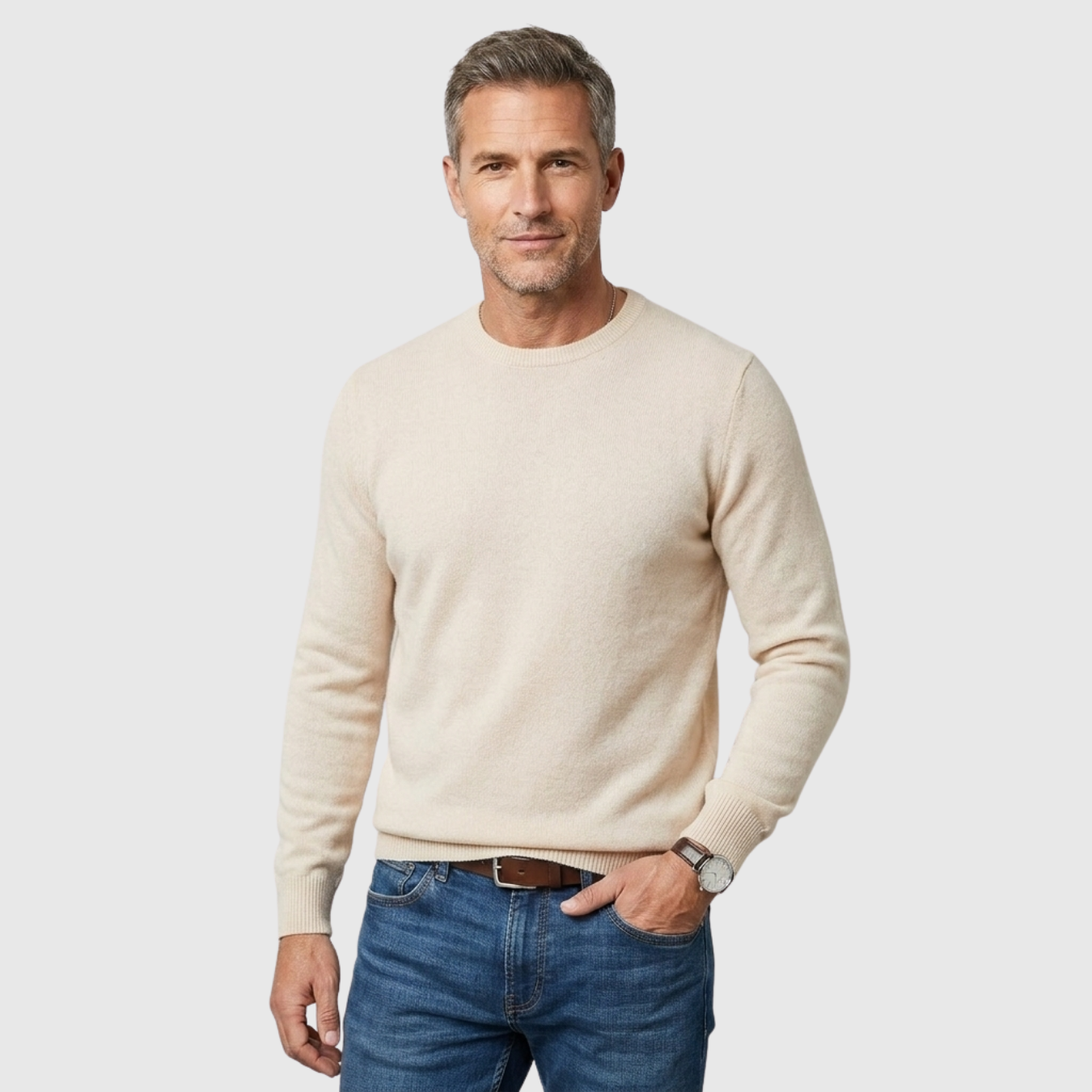 Pull homme laine col rond manches longues coupe décontractée