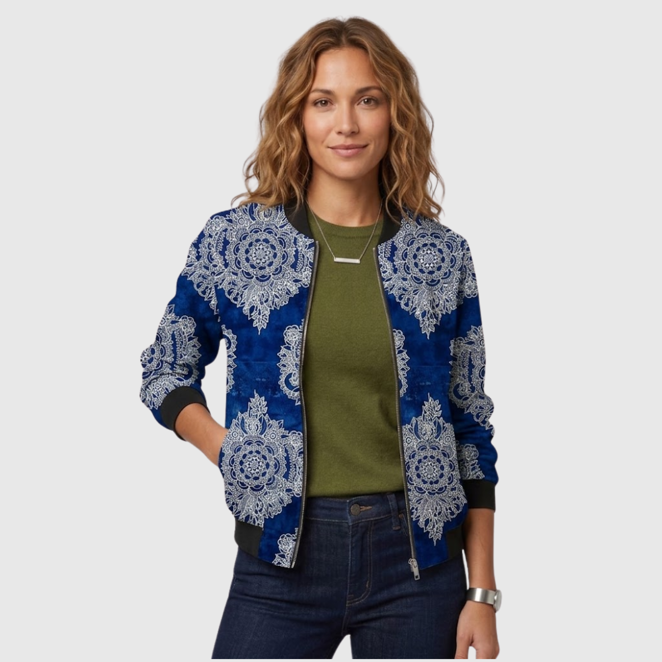 Blouson bomber femme imprimé floral fermeture zippée manches longues
