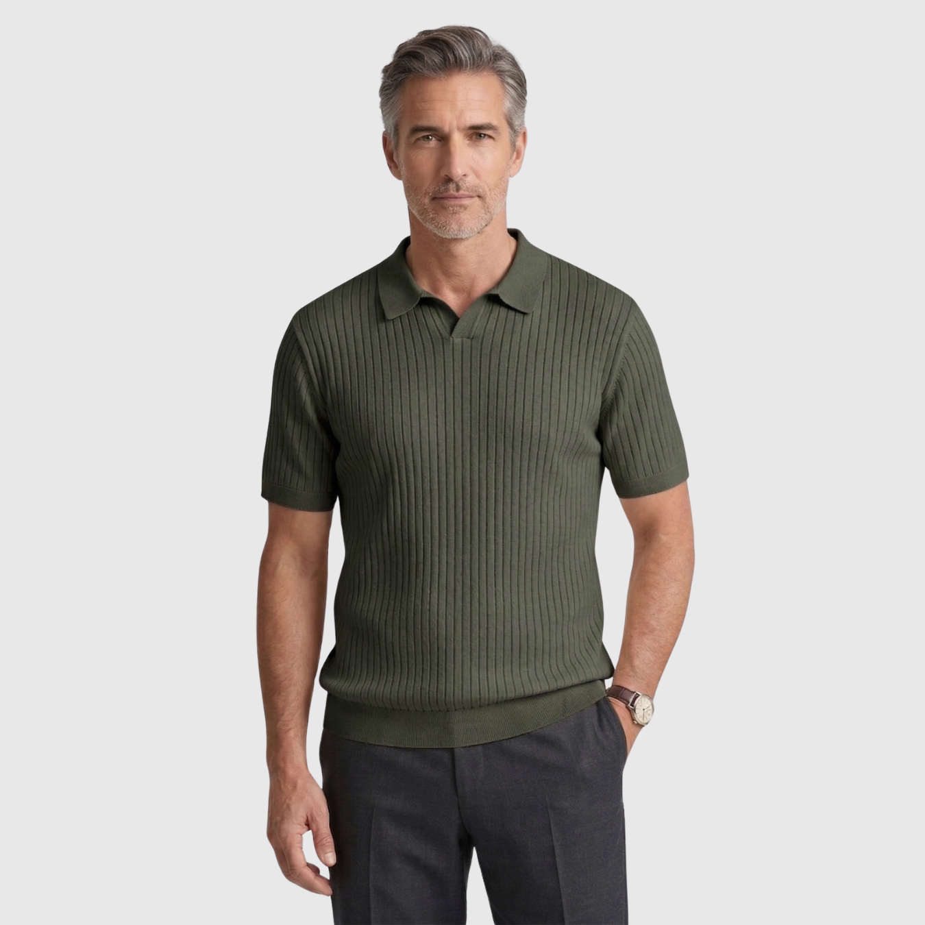 Polo homme maille côtelée manches courtes col boutonné coupe ajustée coton