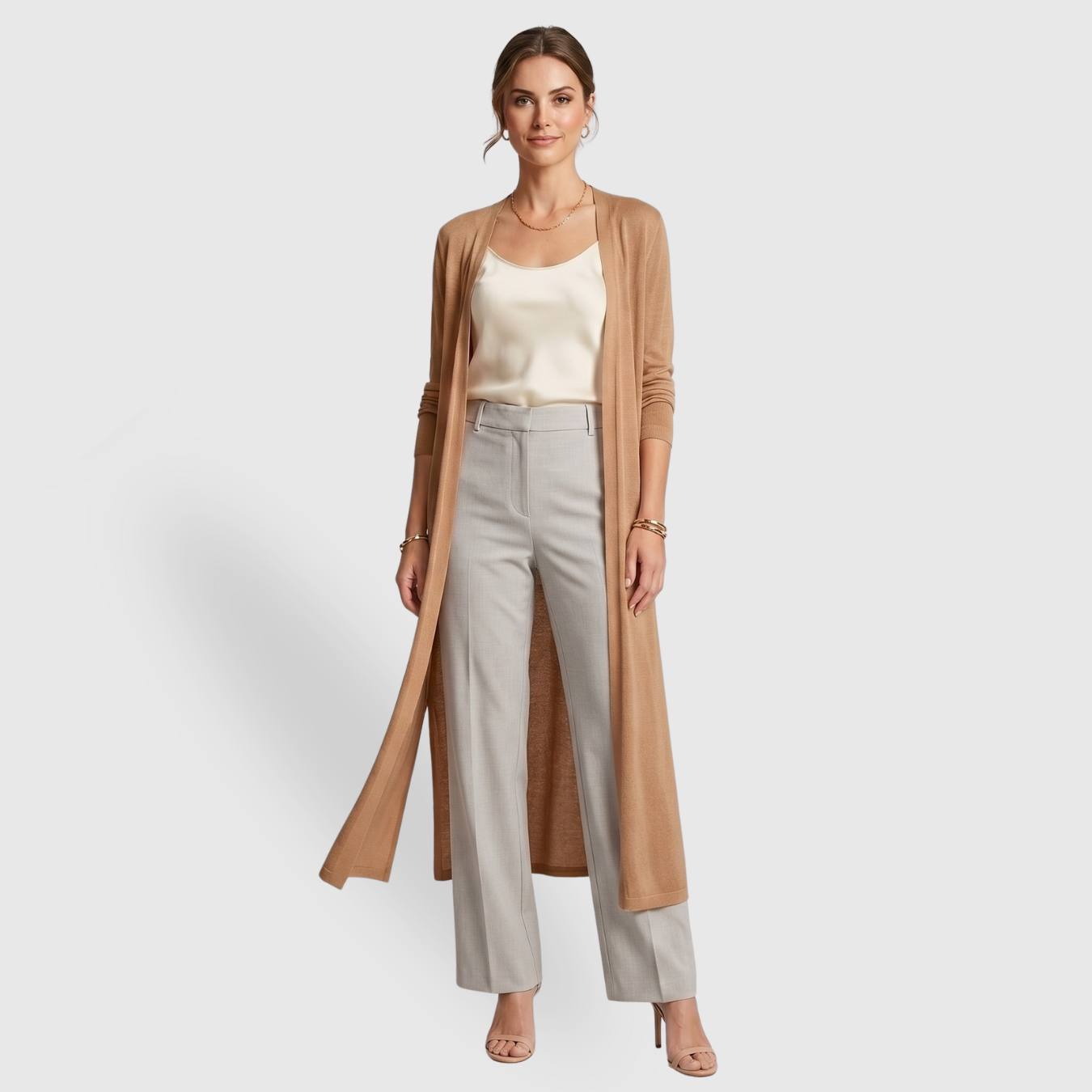 Gilet long femme léger ouvert coupe fluide manches longues