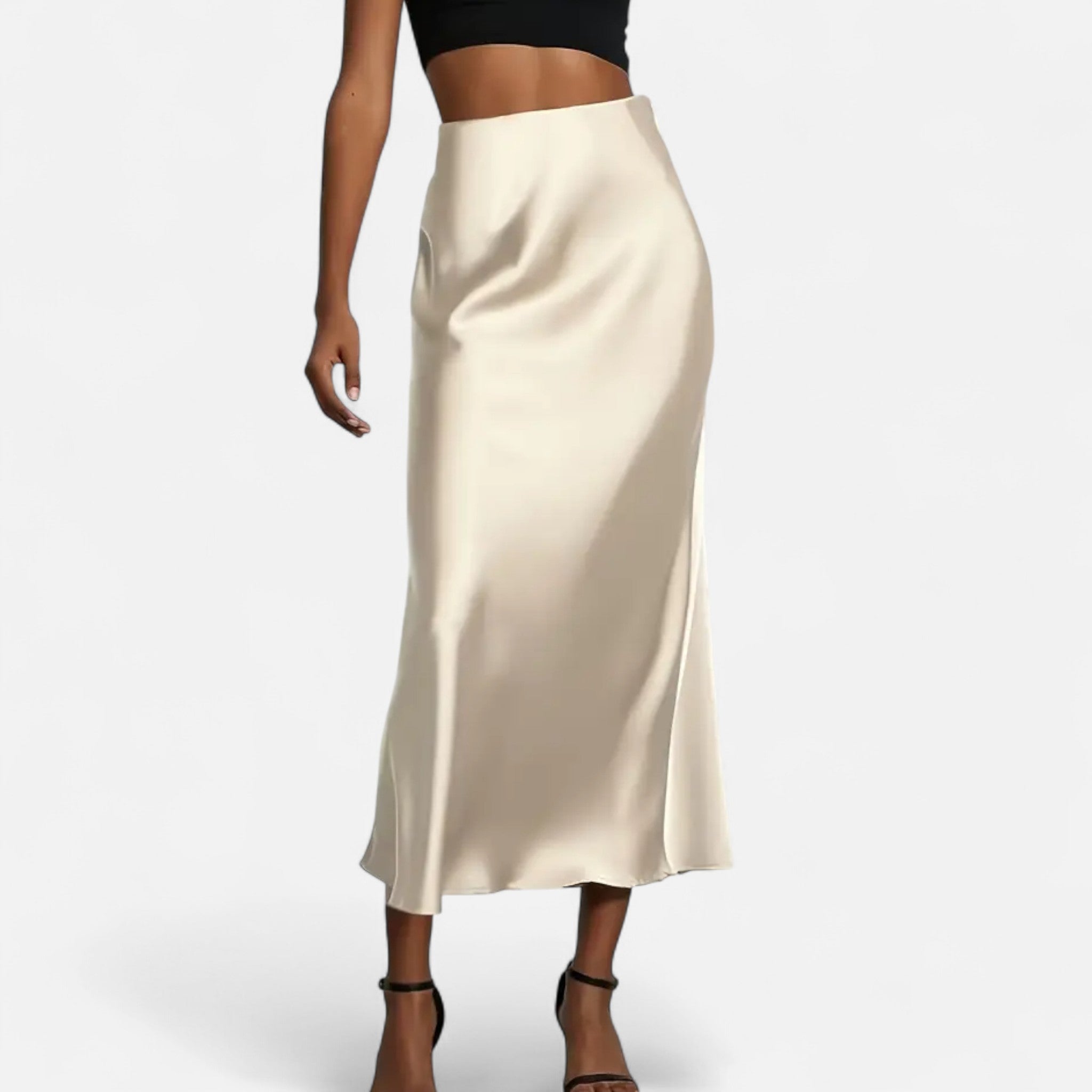 Jupe satin femme taille haute midi élégante