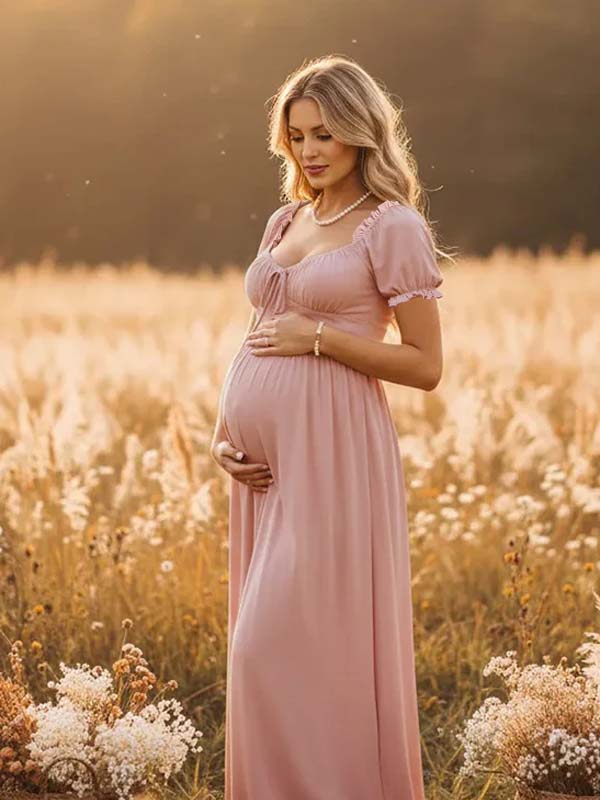 Robe Maxi Maternité Boho Volants Froncée Lacets Ample