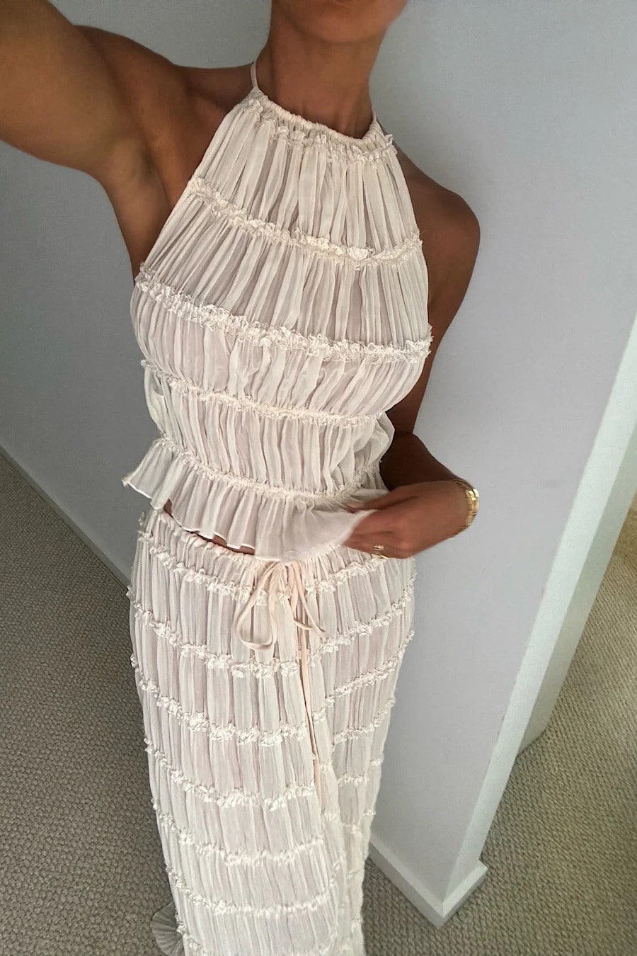 Ensemble Deux Pièces Femme Top Halter Jupe Longue Voile