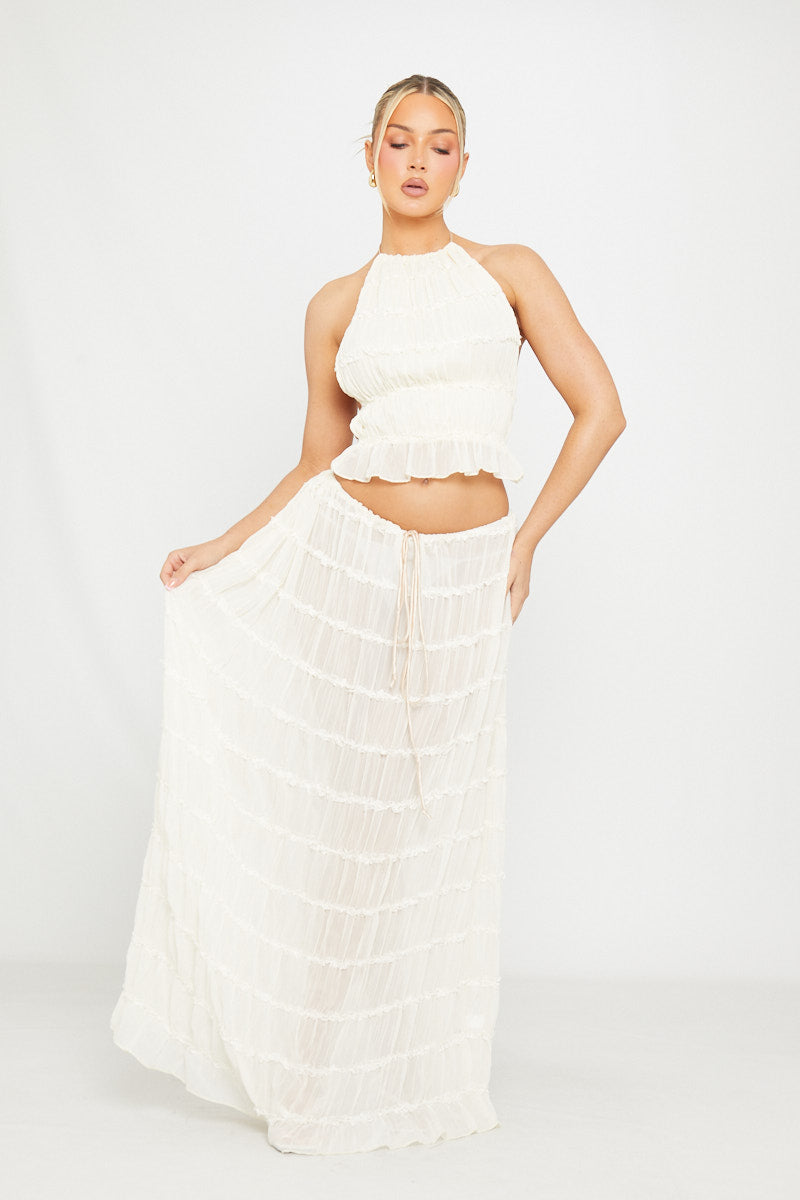 Ensemble Deux Pièces Femme Top Halter Jupe Longue Voile