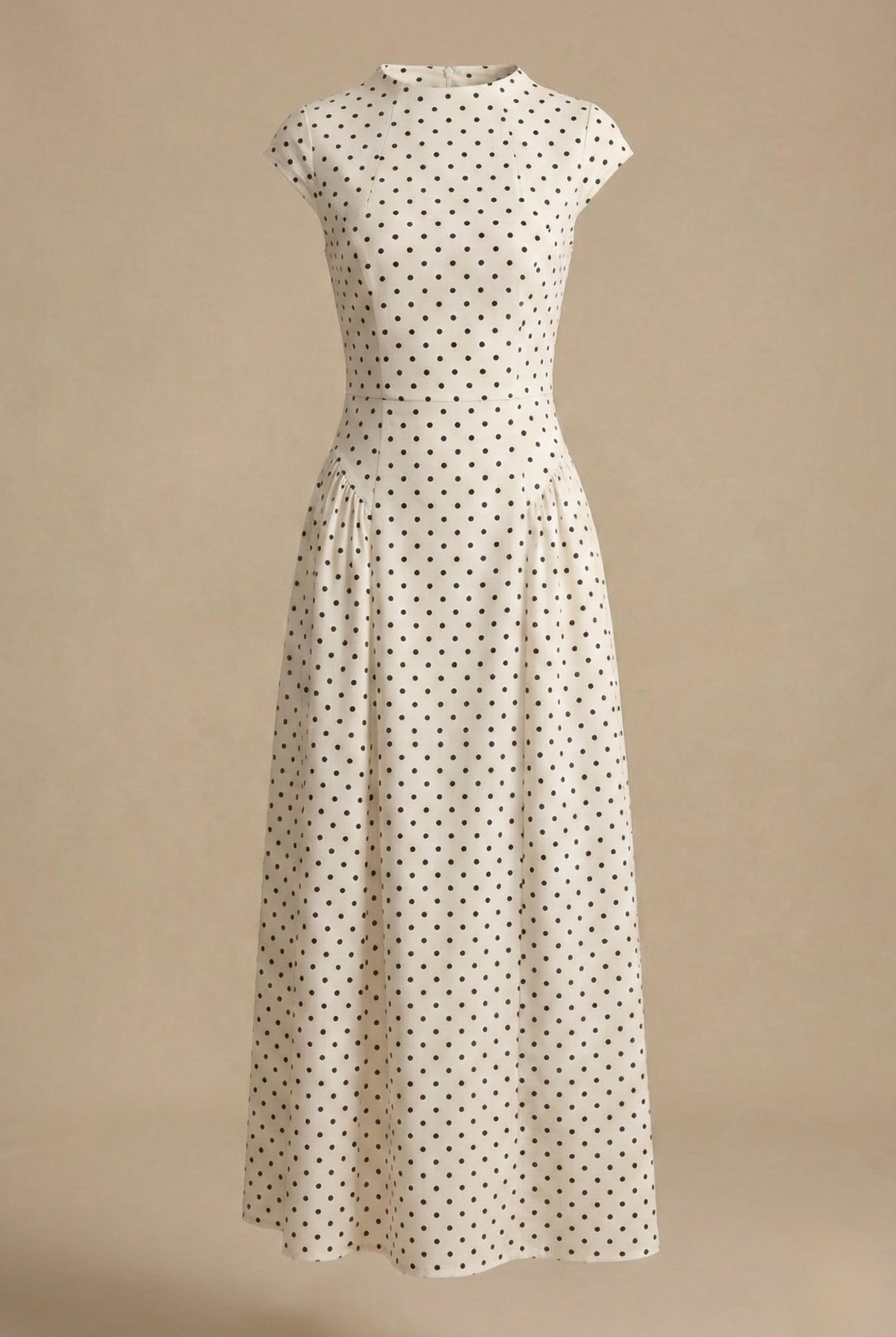 Robe maxi femme à pois col rond manches courtes