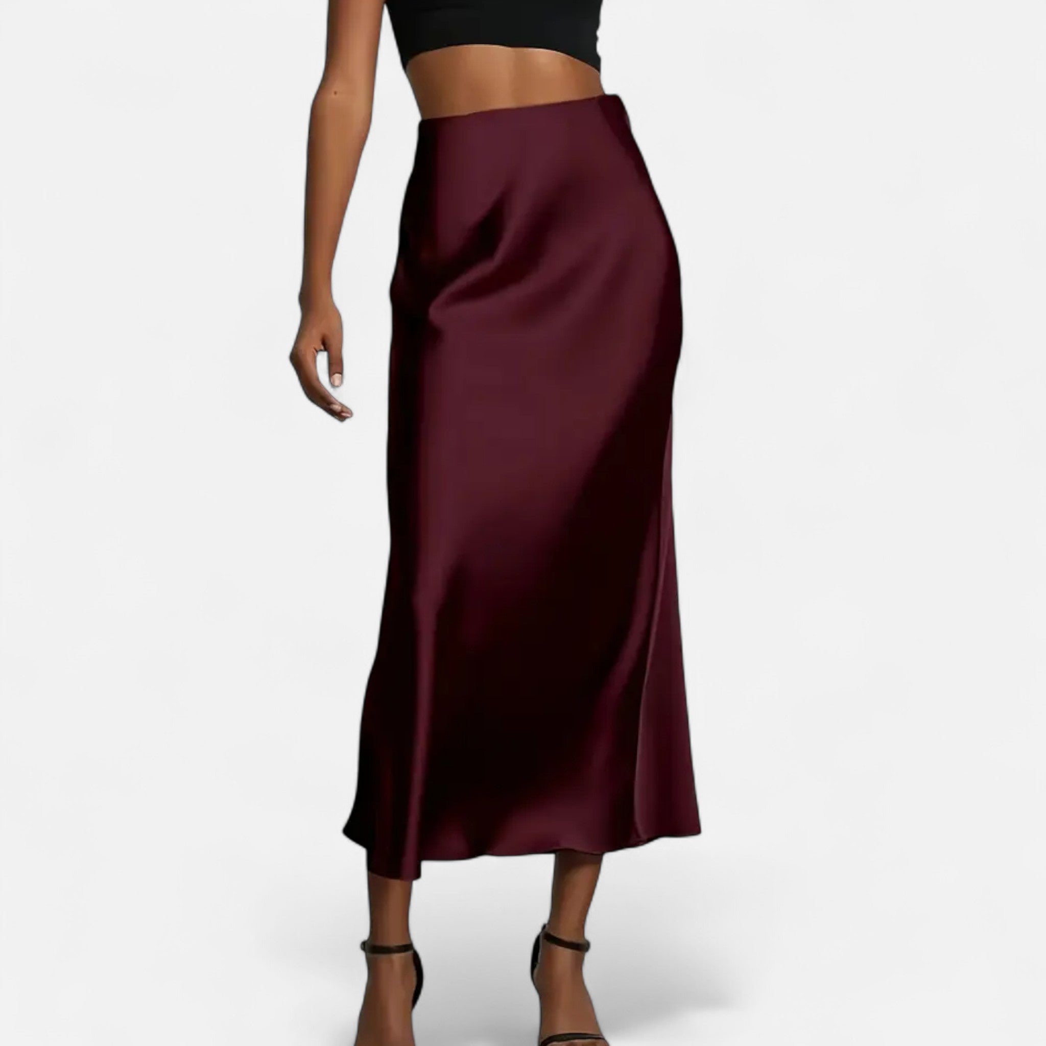 Jupe satin femme taille haute midi élégante