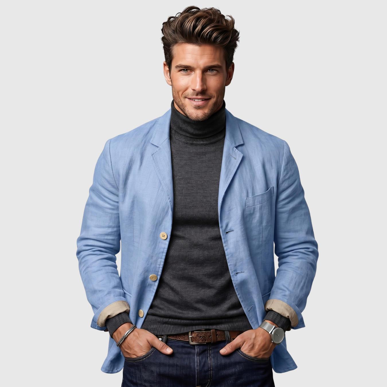 Veste homme en lin coupe décontractée fermeture boutonnée