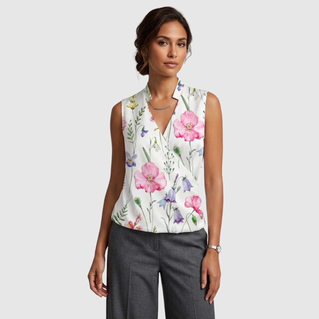 Blouse femme cache-cœur sans manches col V coupe fluide