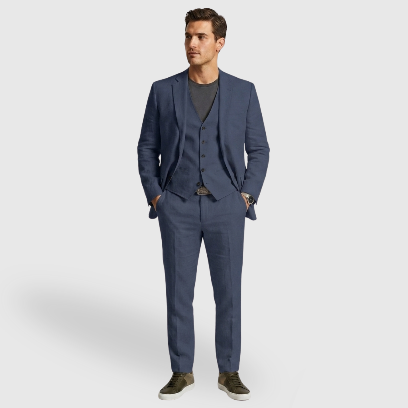 Costume homme trois pièces coupe ajustée veste gilet pantalon