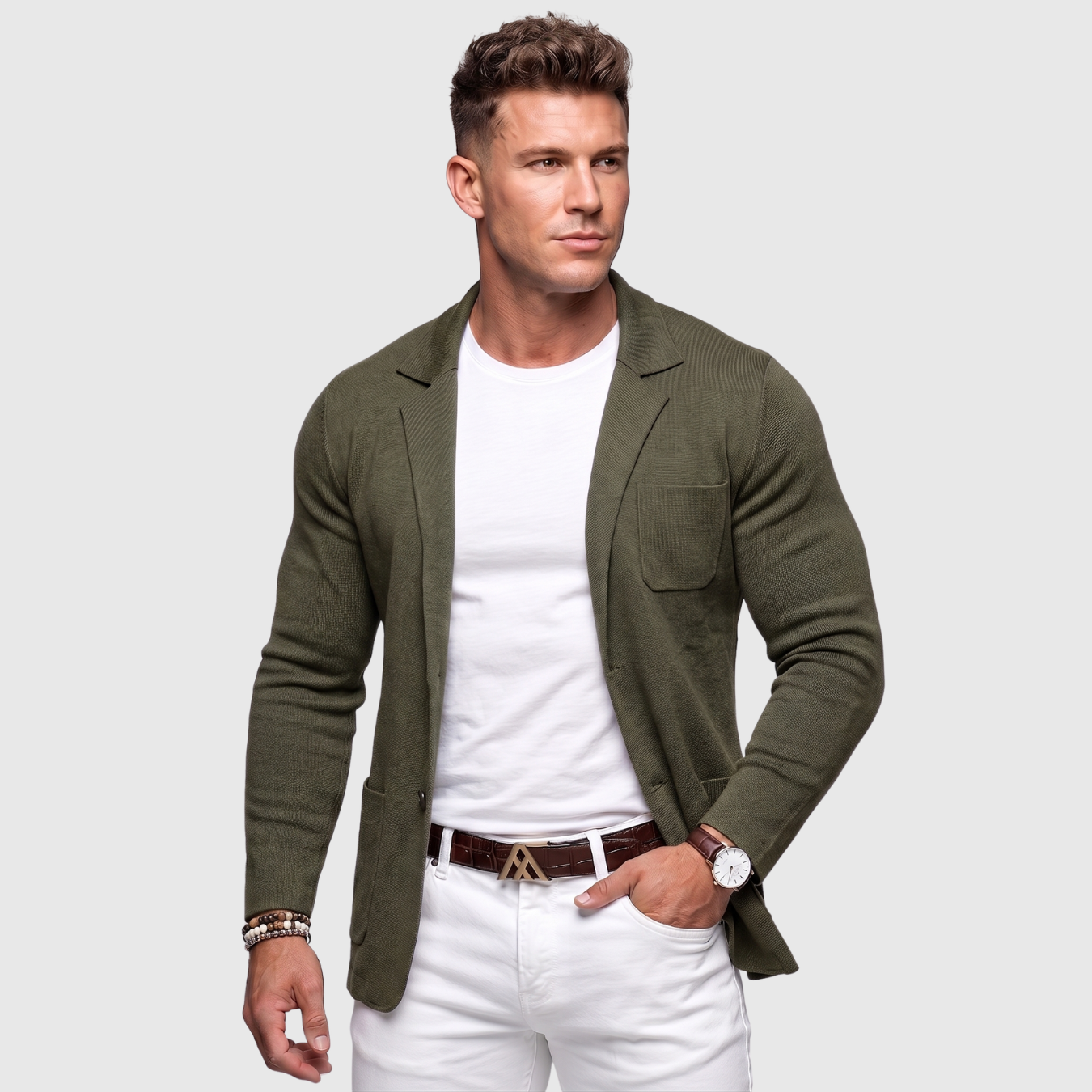 Blazer homme maille décontracté coupe ajustée style casual chic