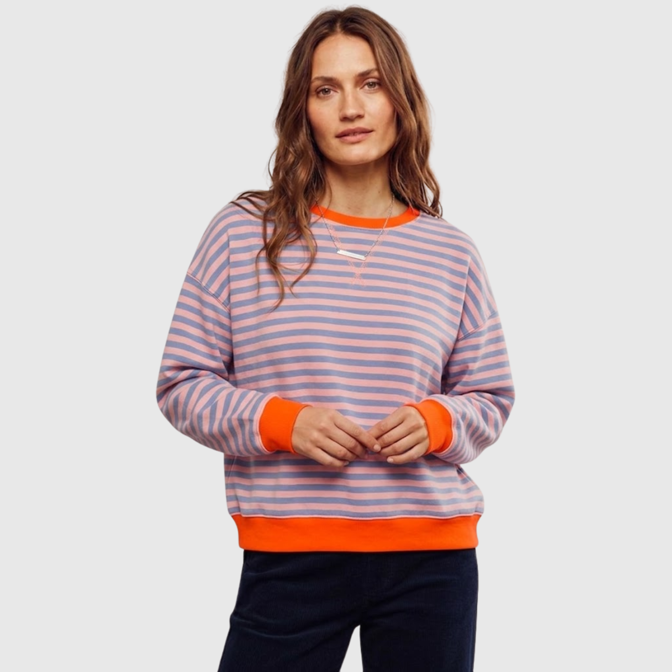 Sweat oversize femme rayé col rond manches longues coupe ample