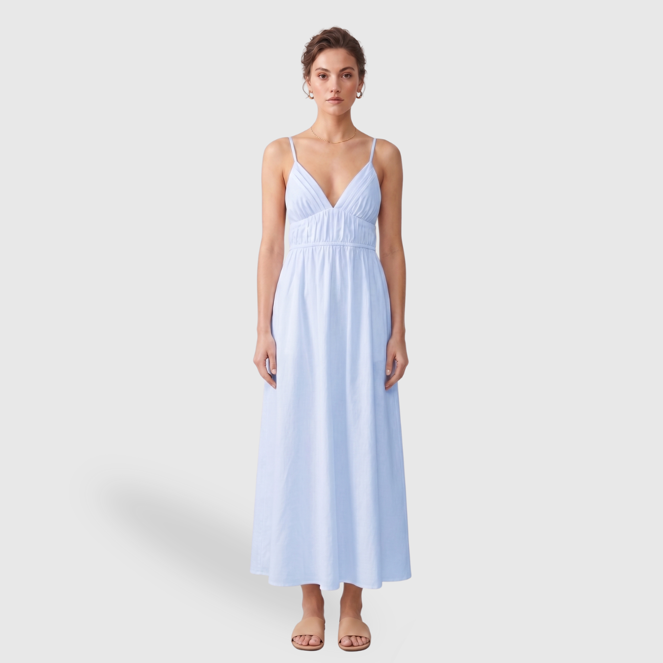 Robe longue dos nu femme coton bretelles fines coupe fluide