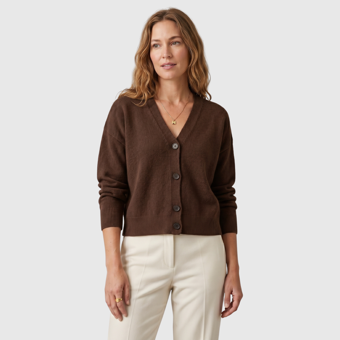 Gilet femme col V boutonné manches longues coupe décontractée