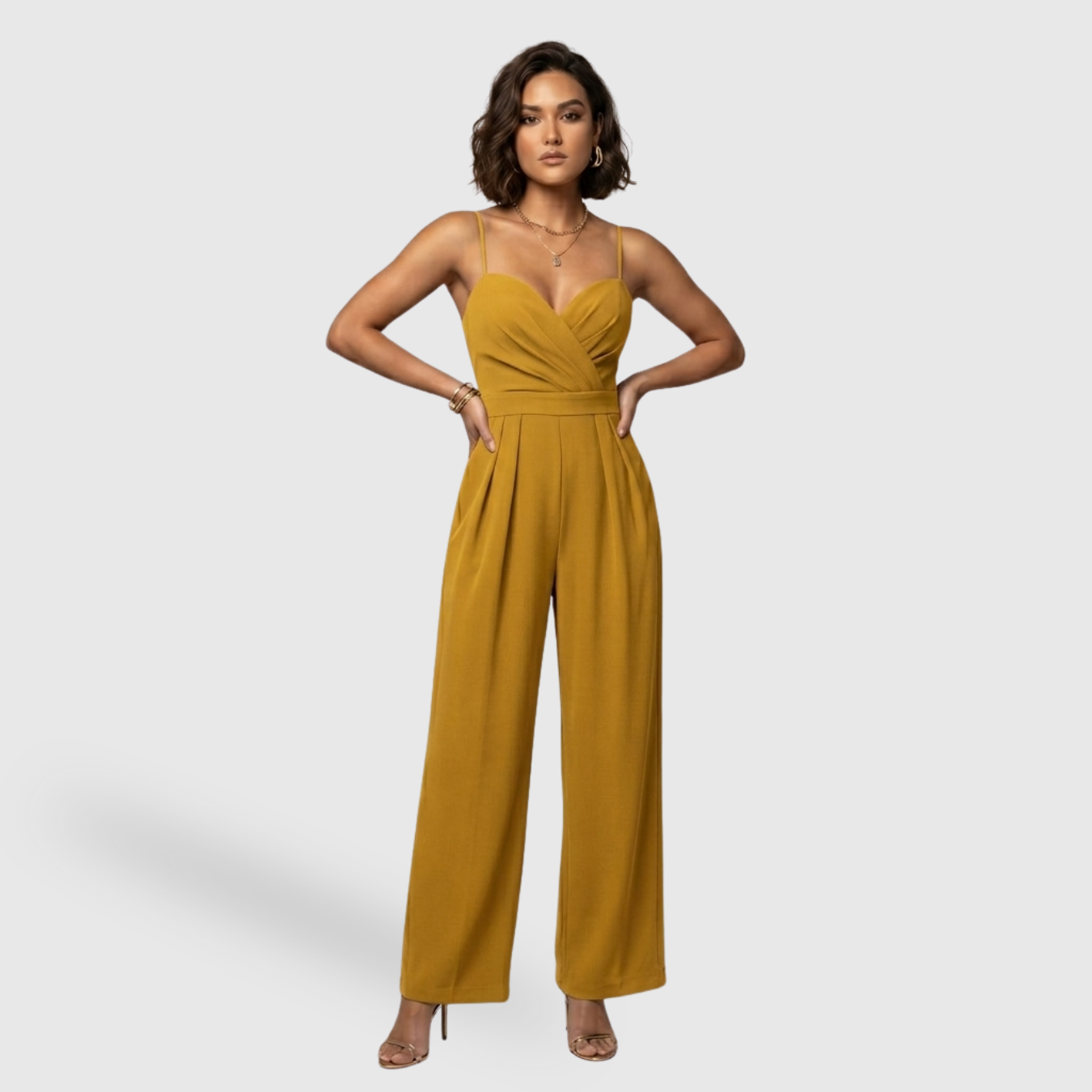 Combinaison femme pantalon large bretelles fines taille haute