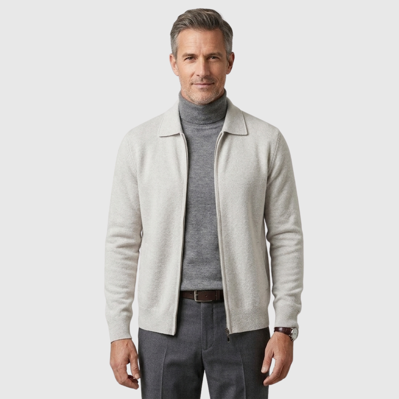 Gilet homme cachemire col chemise maille tricotée fermeture zippée