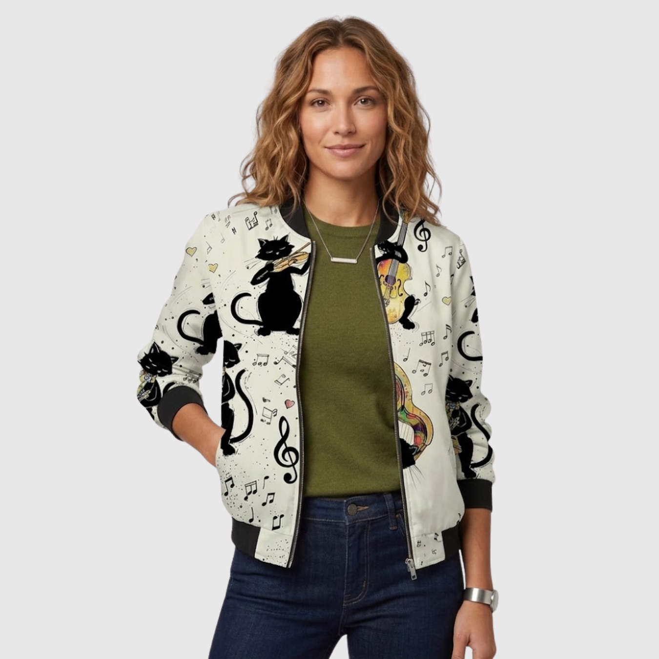 Blouson bomber femme imprimé floral fermeture zippée manches longues
