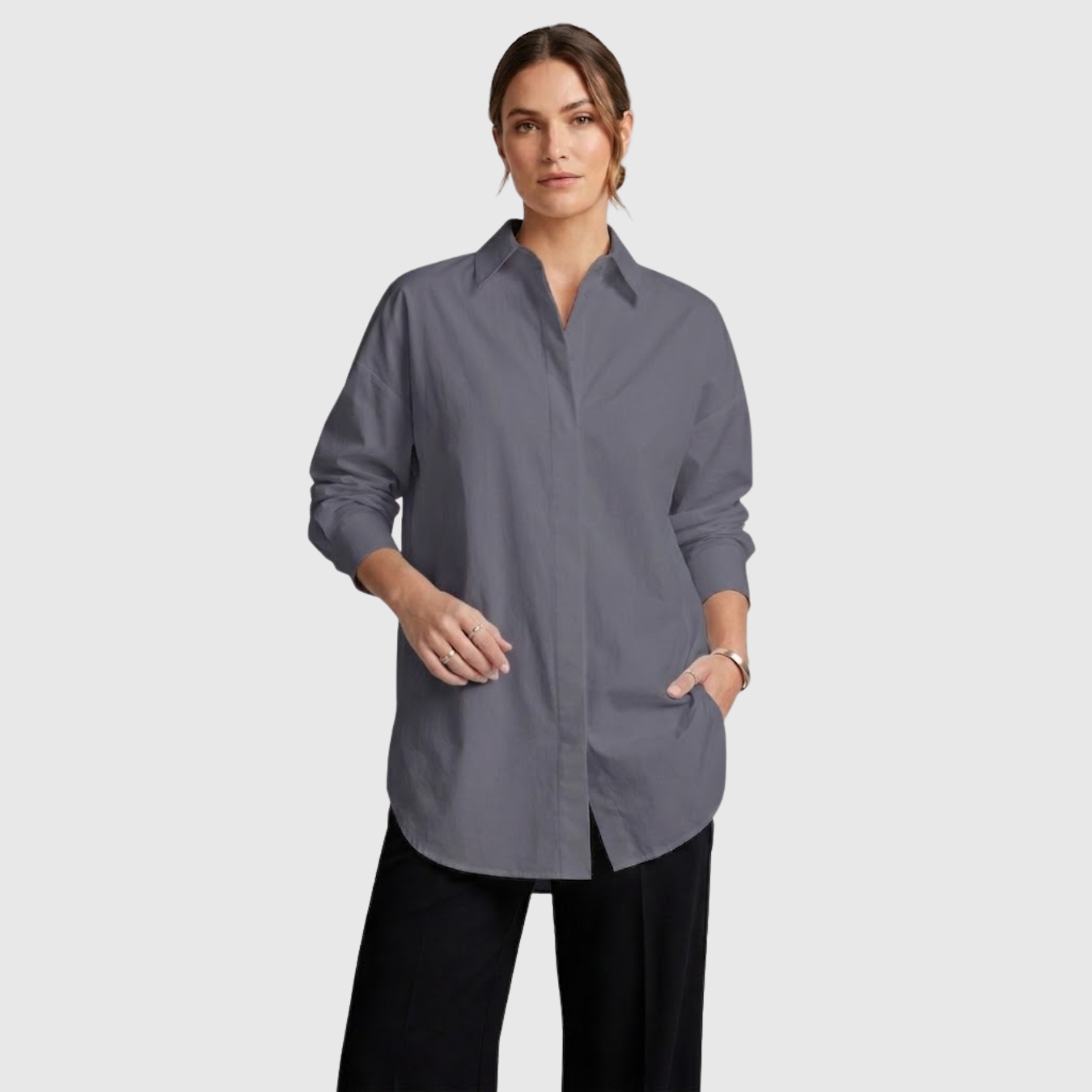 Chemise femme longue manches longues col chemise coupe ample boutonnée
