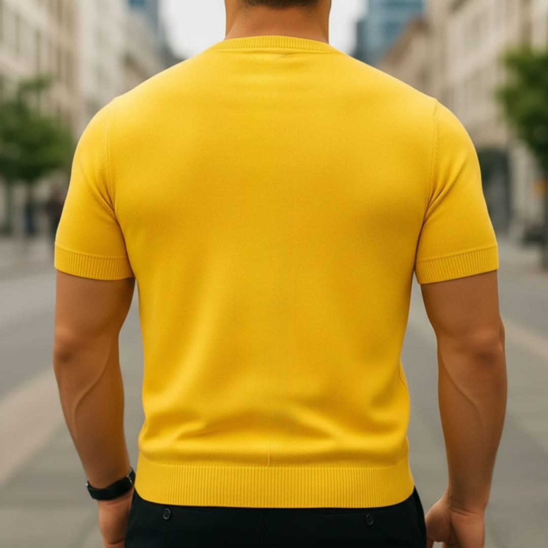 Pull homme cachemire manches courtes coupe régulière