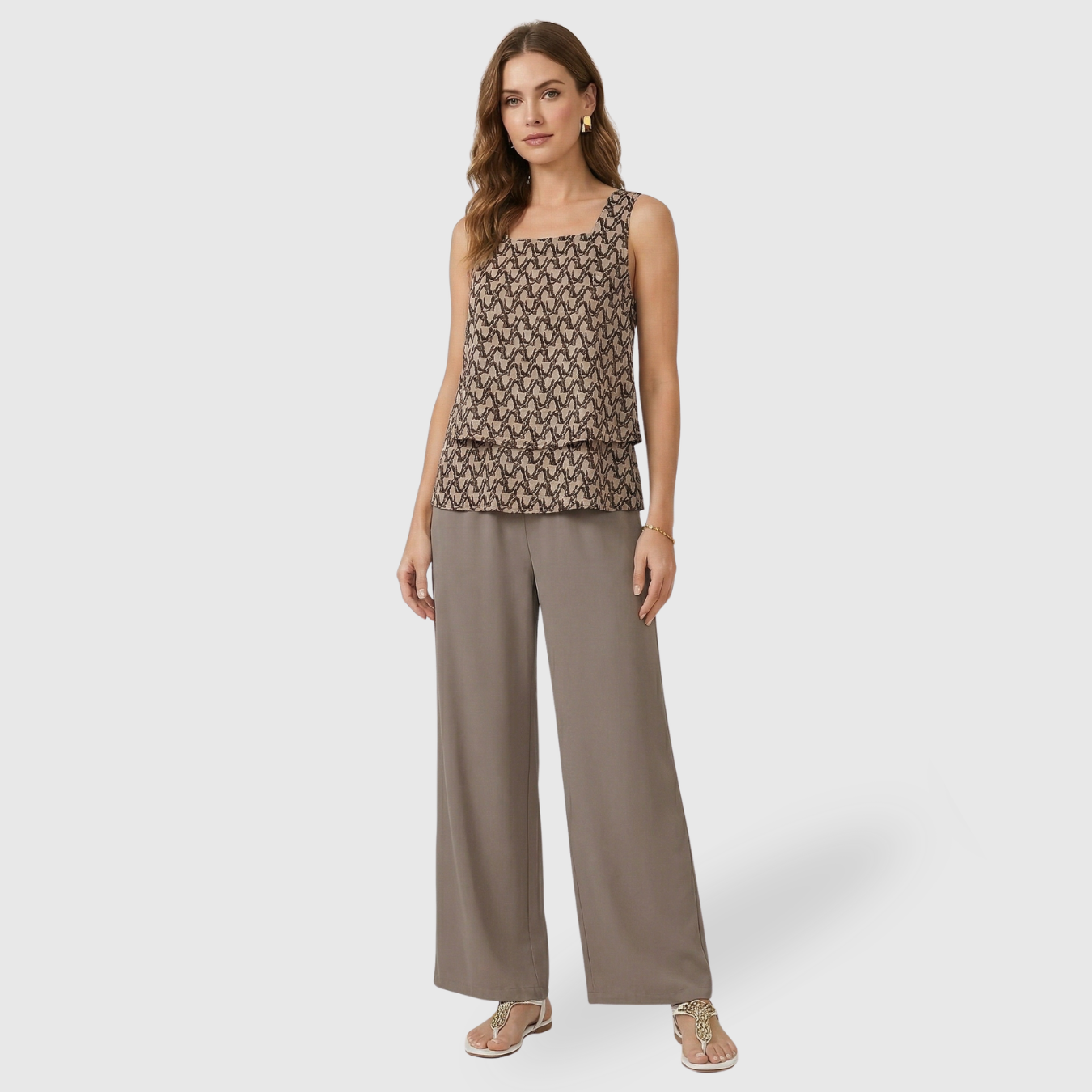 Ensemble femme deux pièces pantalon et top coupe fluide taille haute