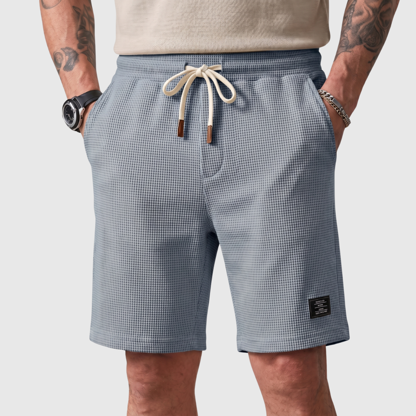 Short homme décontracté taille élastique à cordon coupe droite