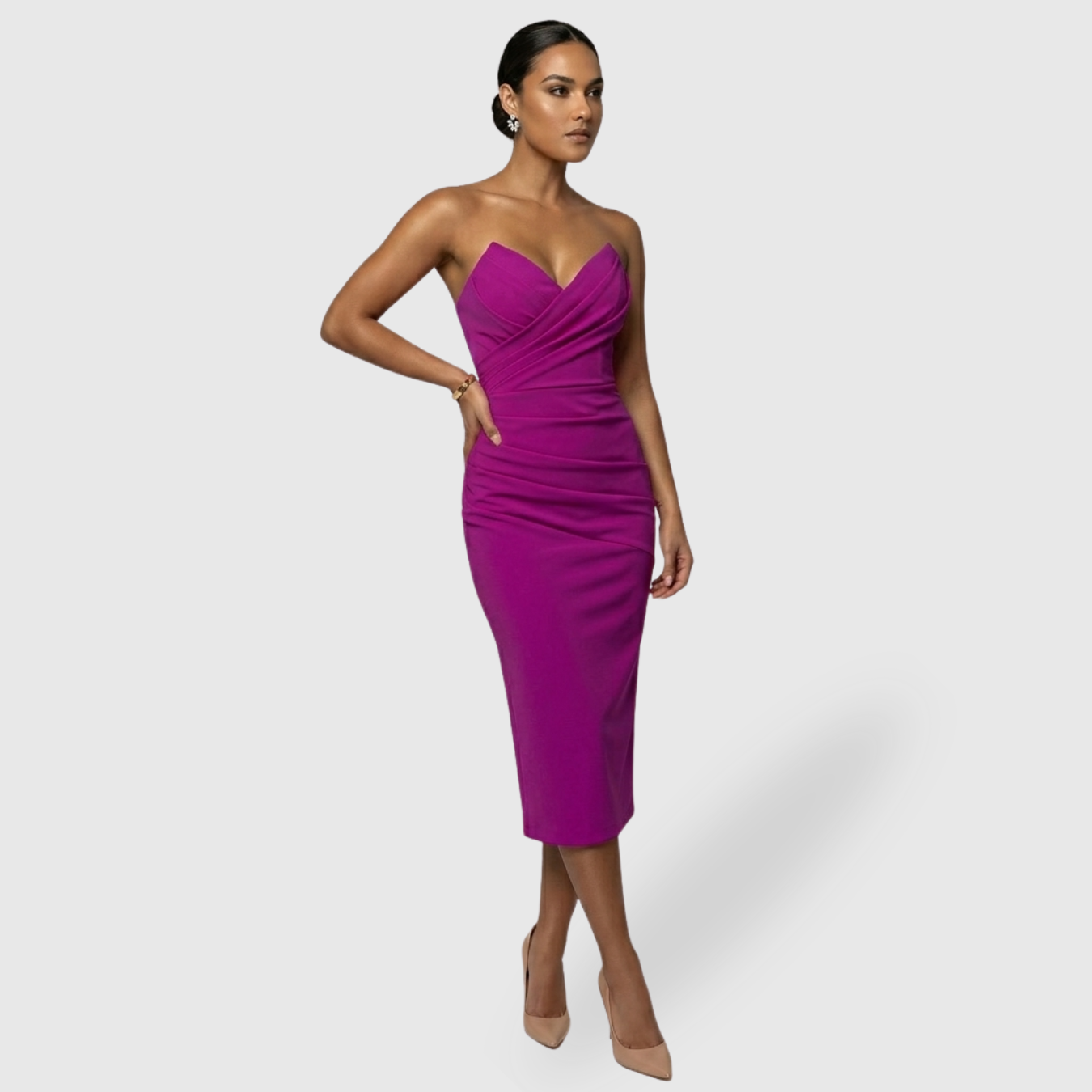Robe bustier femme longue élégante coupe ajustée sans manches