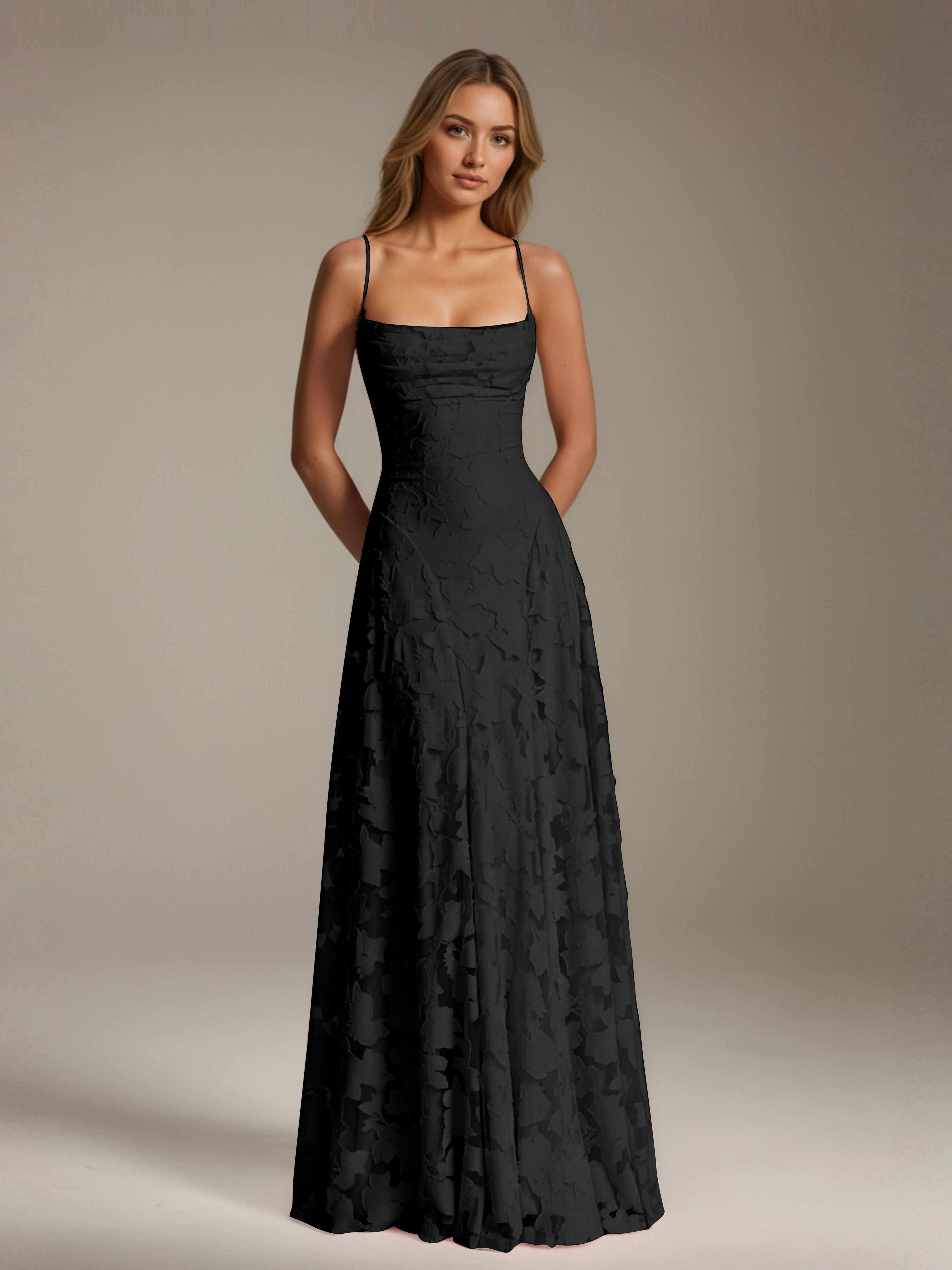 Robe demoiselle d'honneur dentelle bretelles spaghetti longueur sol