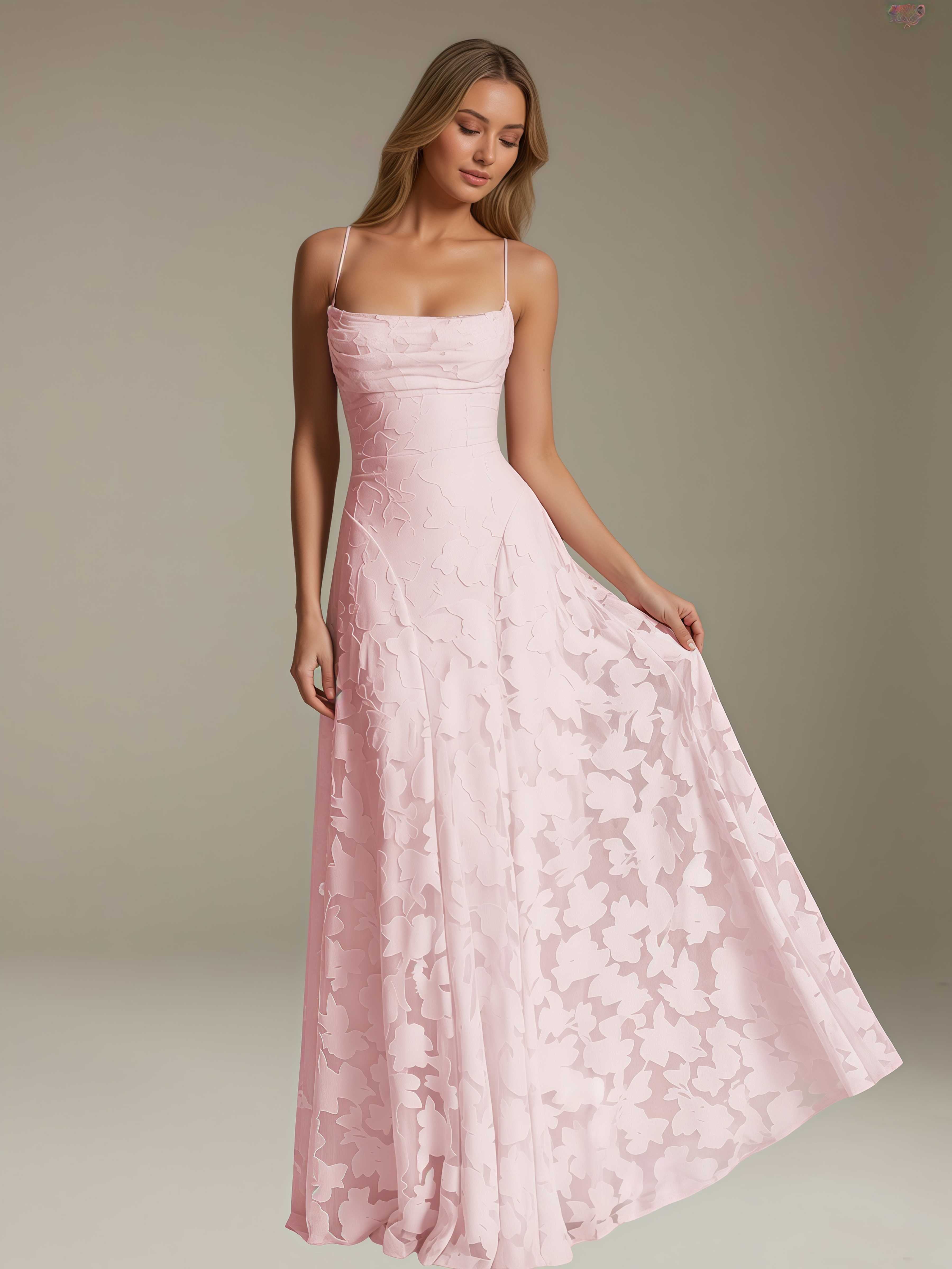 Robe demoiselle d'honneur dentelle bretelles spaghetti longueur sol