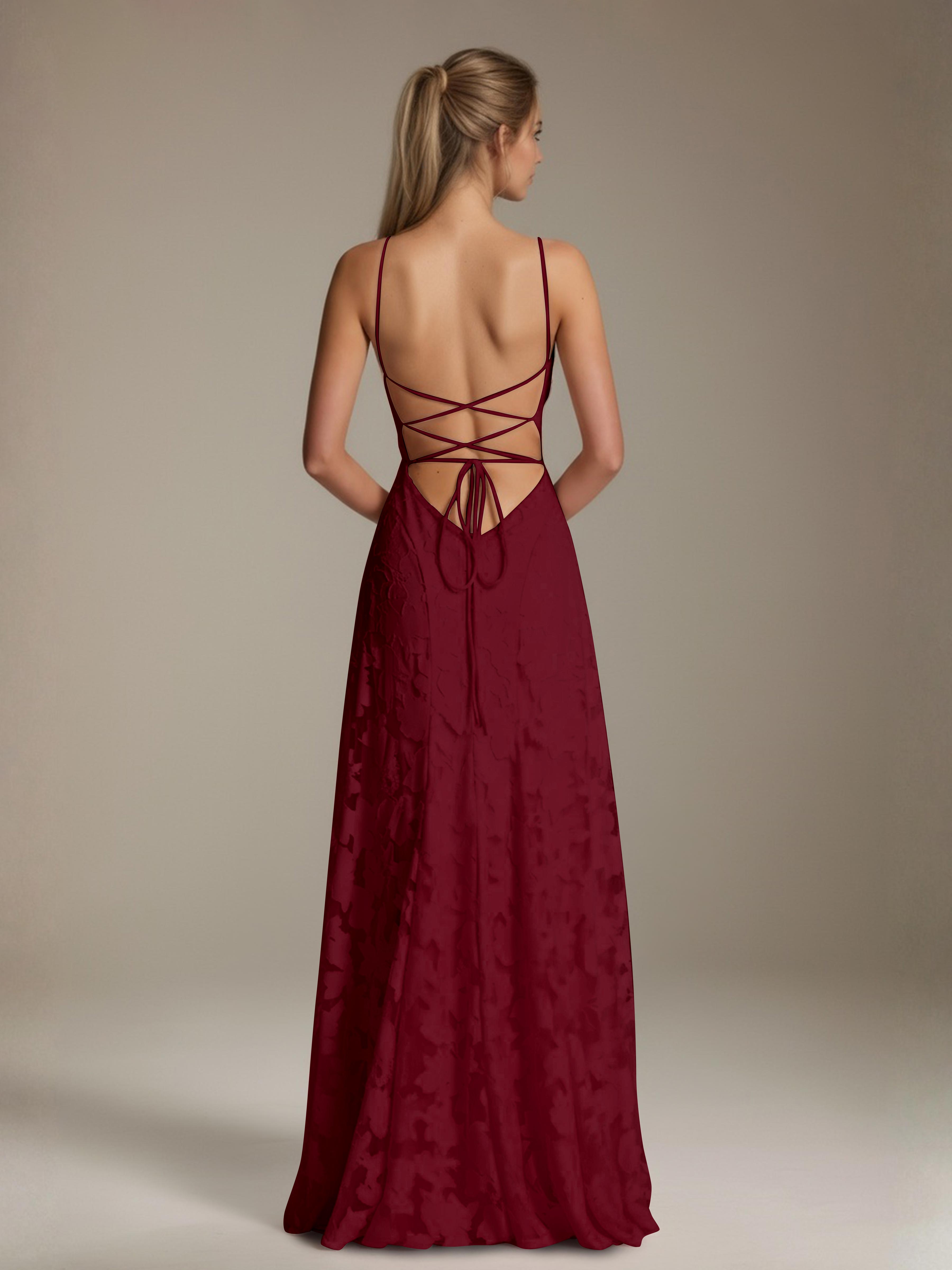 Robe demoiselle d'honneur dentelle bretelles spaghetti longueur sol