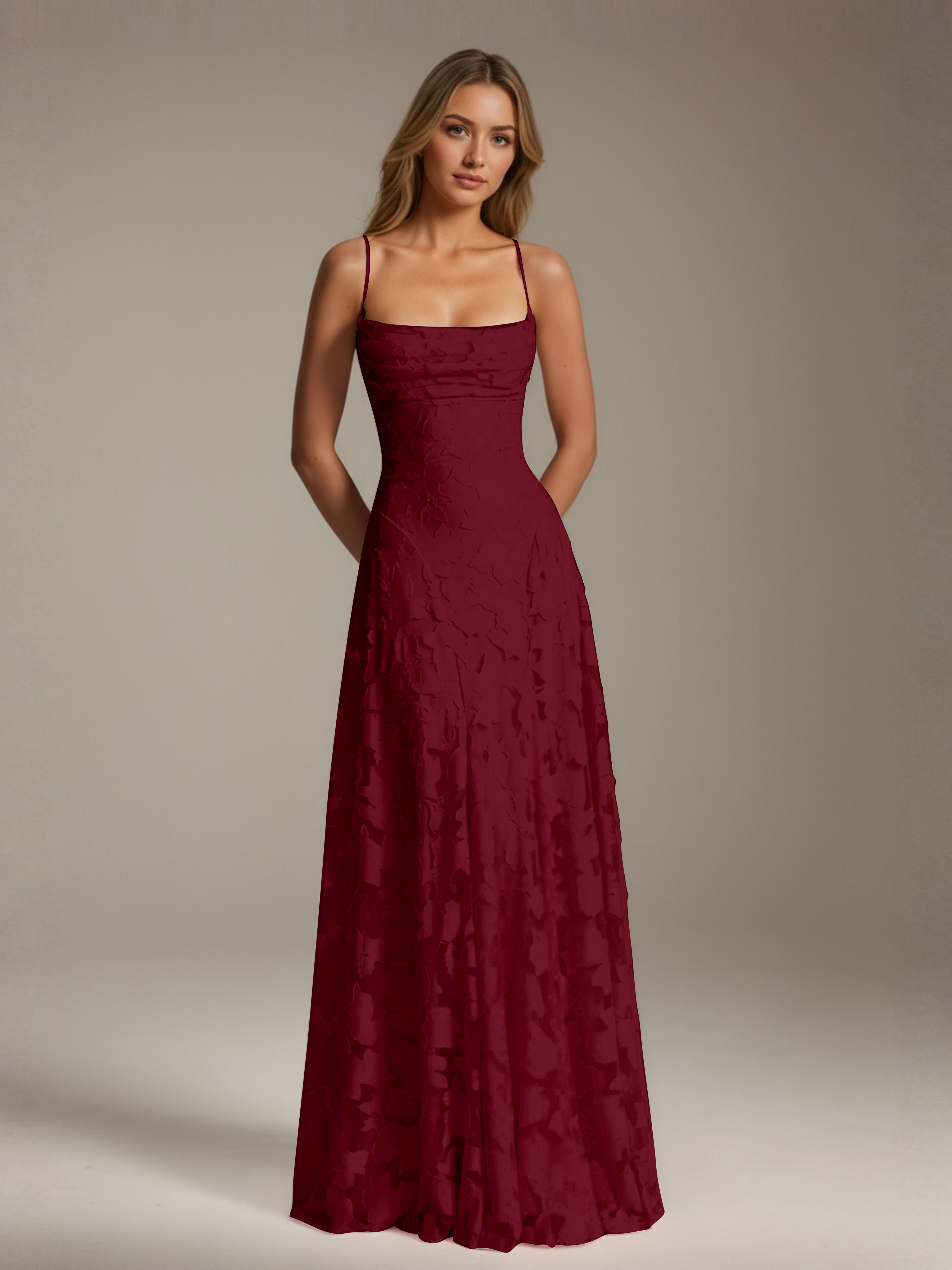 Robe demoiselle d'honneur dentelle bretelles spaghetti longueur sol