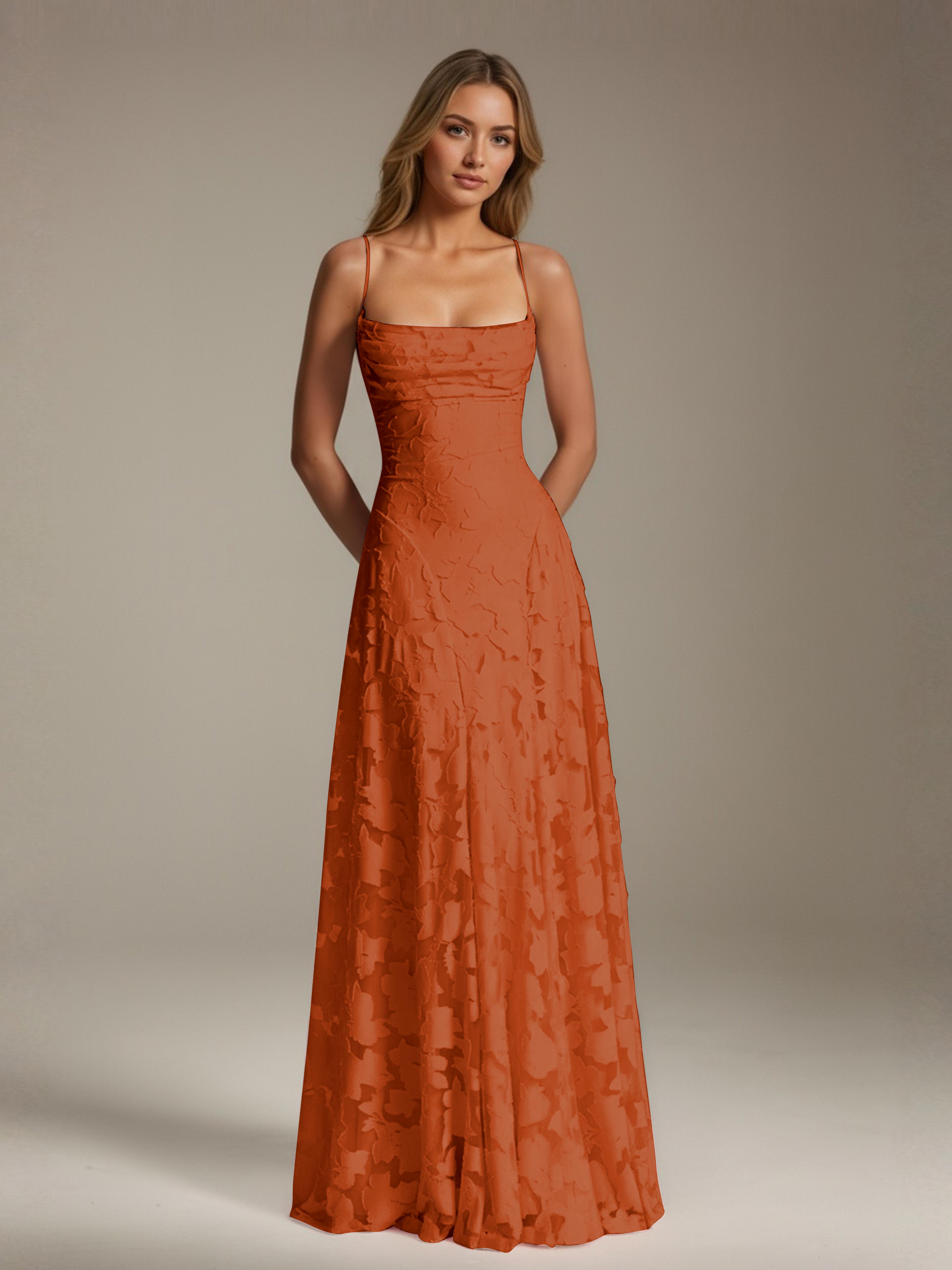 Robe demoiselle d'honneur dentelle bretelles spaghetti longueur sol