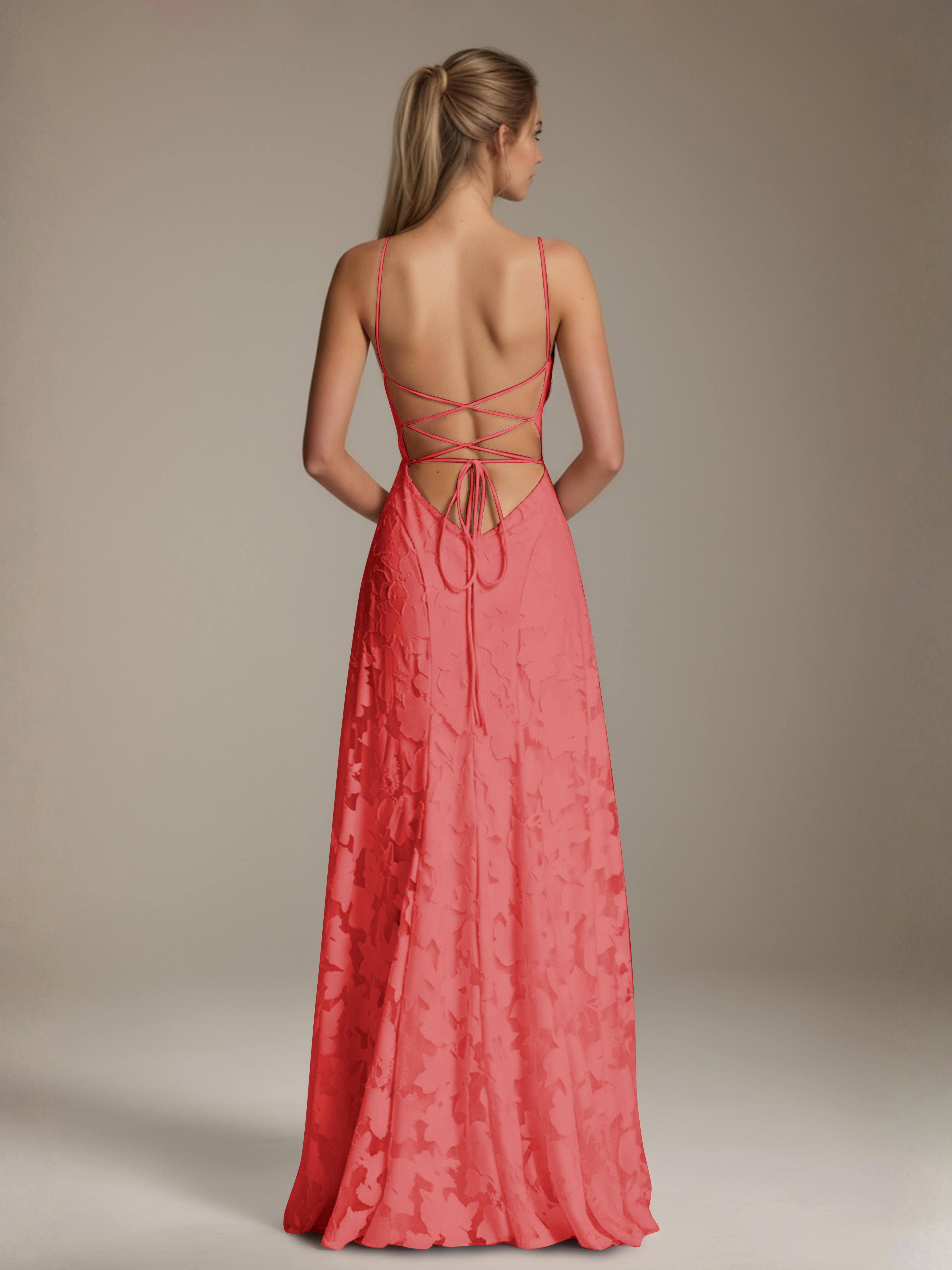 Robe demoiselle d'honneur dentelle bretelles spaghetti longueur sol