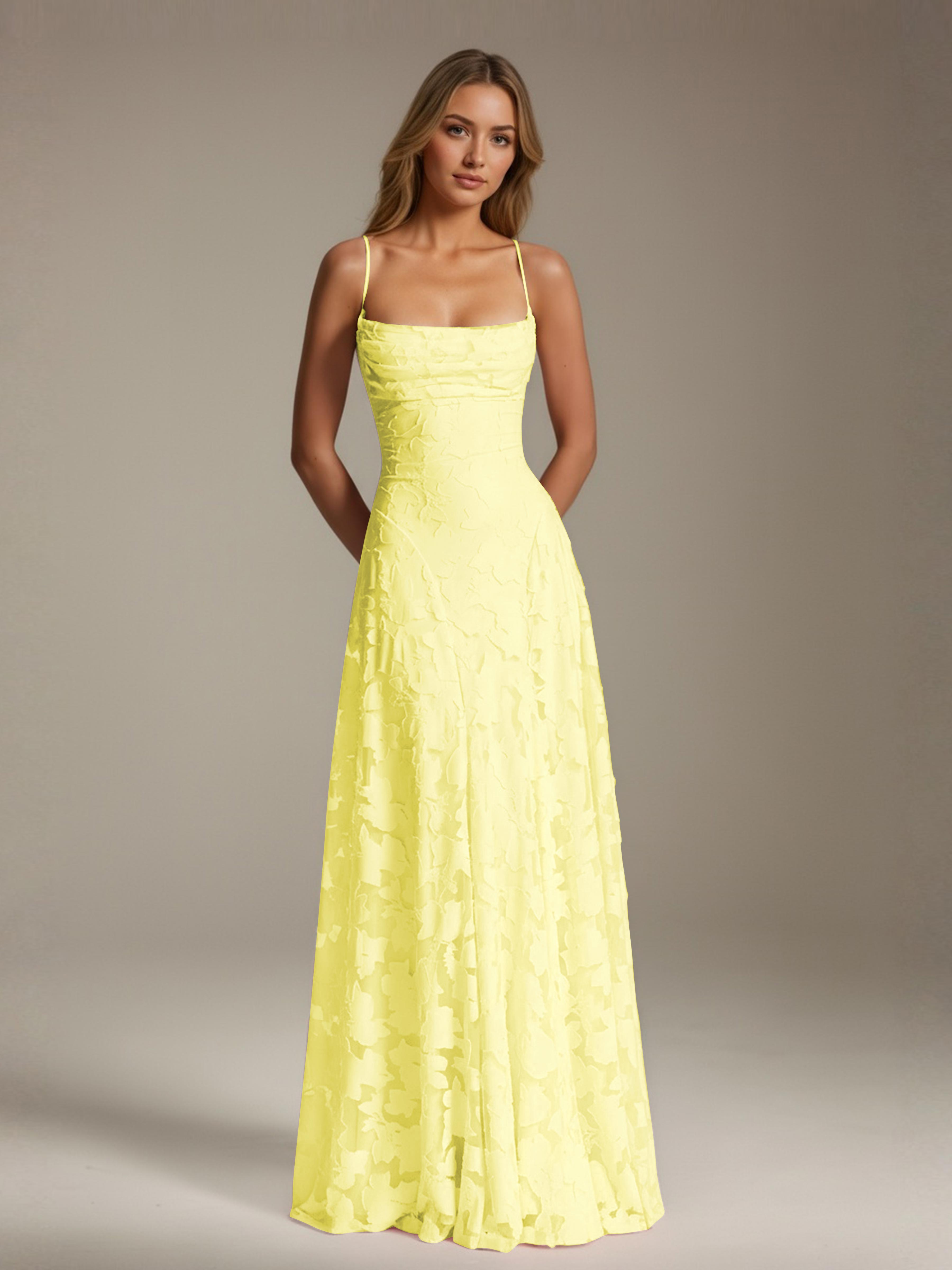 Robe demoiselle d'honneur dentelle bretelles spaghetti longueur sol