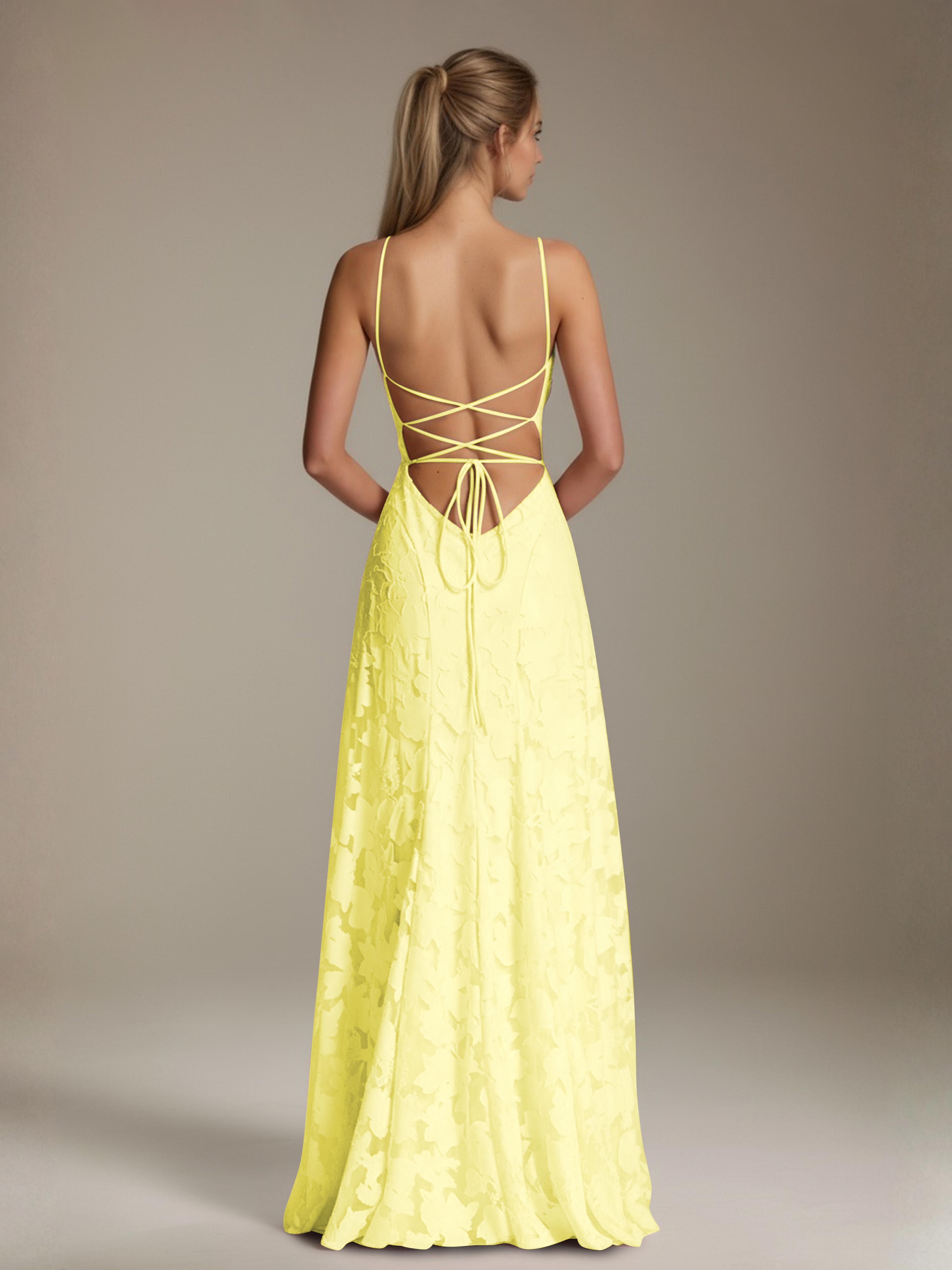 Robe demoiselle d'honneur dentelle bretelles spaghetti longueur sol