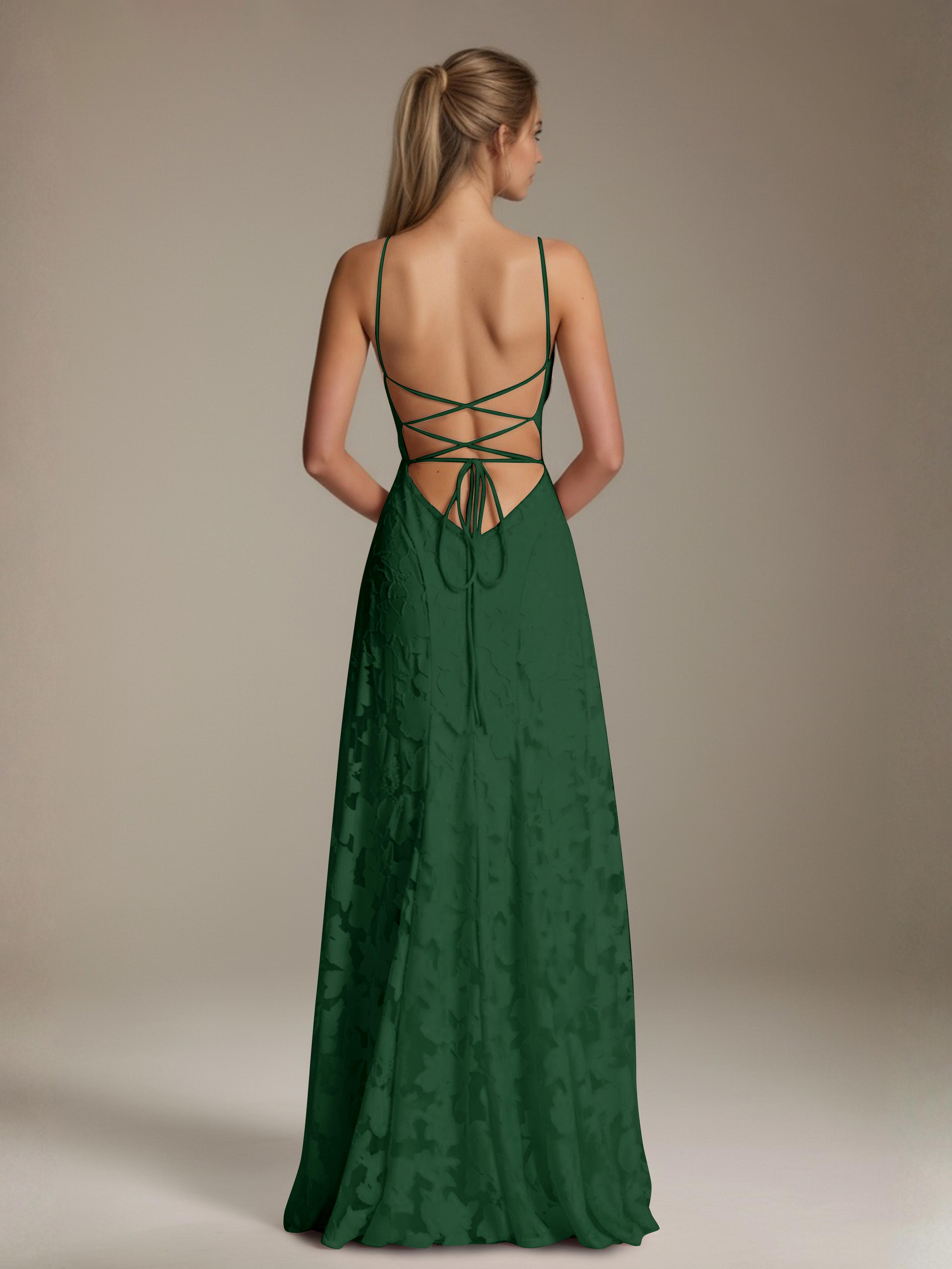 Robe demoiselle d'honneur dentelle bretelles spaghetti longueur sol