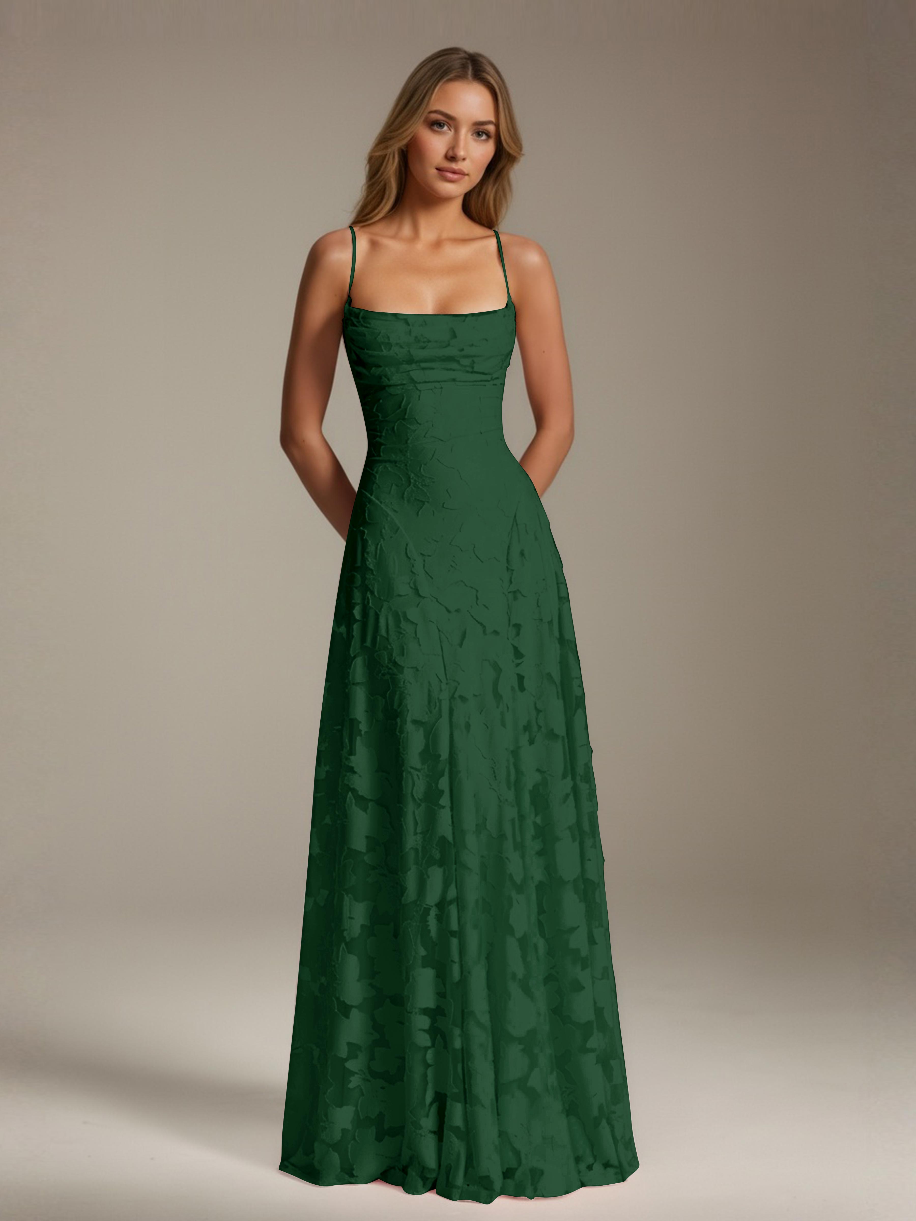 Robe demoiselle d'honneur dentelle bretelles spaghetti longueur sol